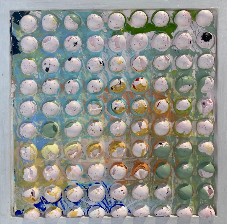MULTICOLOR CIRCLE QUILT, 2 - Framed, Textured, Sculptural, Molded Acrylic Painti - Sculpture by Natalie Harrison