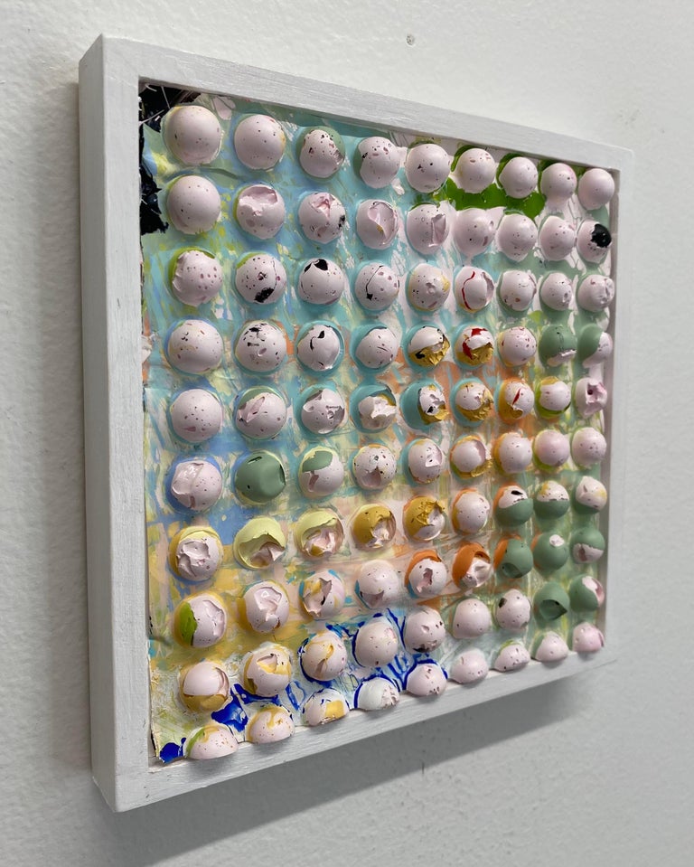 MULTICOLOR CIRCLE QUILT, 2 - Framed, Textured, Sculptural, Molded Acrylic Painti - Contemporary Sculpture by Natalie Harrison