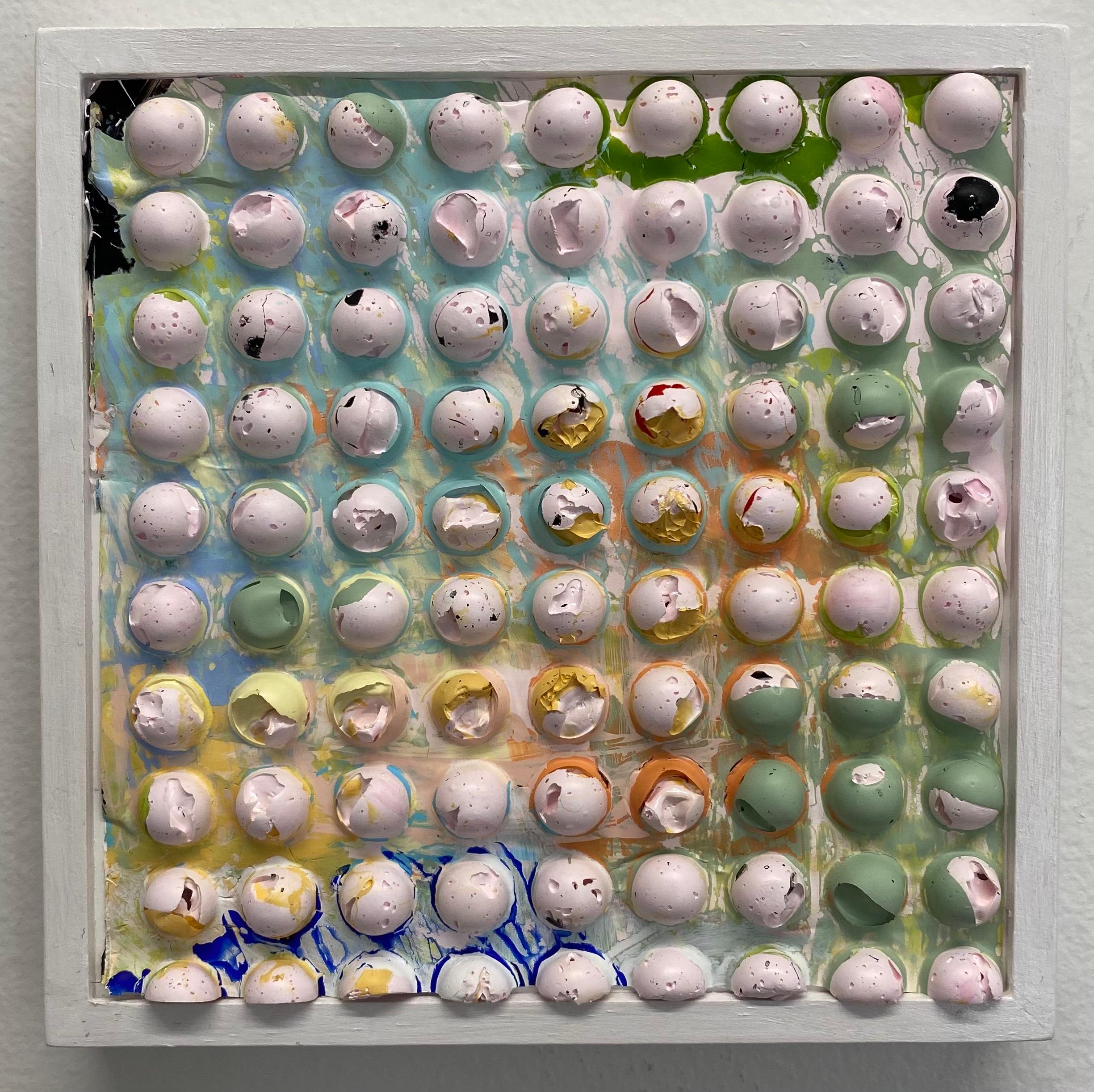 Natalie Harrison Abstract Sculpture - MULTICOLOR CIRCLE QUILT, 2 - Framed, Textured, Sculptural, Molded Acrylic Painti