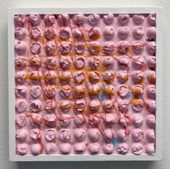 PINK CIRCLE QUILT 1 - Framed, Textured, Sculptural, Molded Acrylic Painting