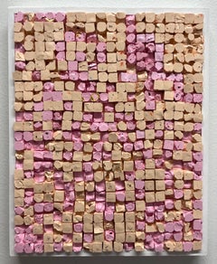 Colcha cuadrada rosa 4- pintura acrílica enmarcada y moldeada con textura