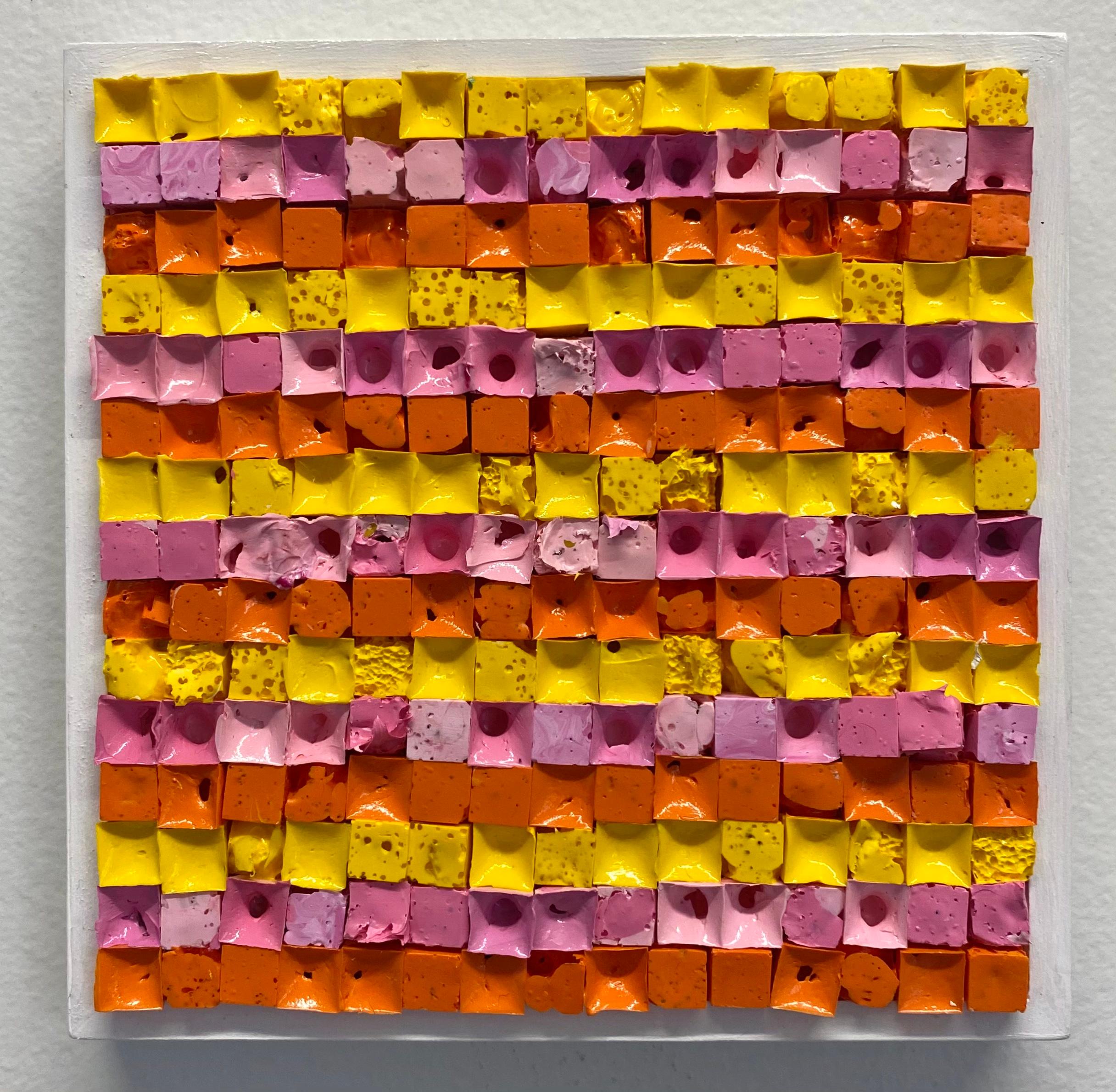 Natalie Harrison Abstract Sculpture - WARM SQUARE QUILT - Framed, Textured, Sculptural, Molded Acrylic Painting