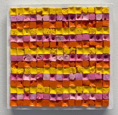 WARM SQUARE QUILT - Framed, Textured, Sculptural, Molded Acrylic Painting