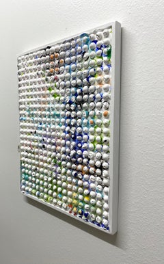 White Circle Quilt 2- framed and textured molded acrylic painting