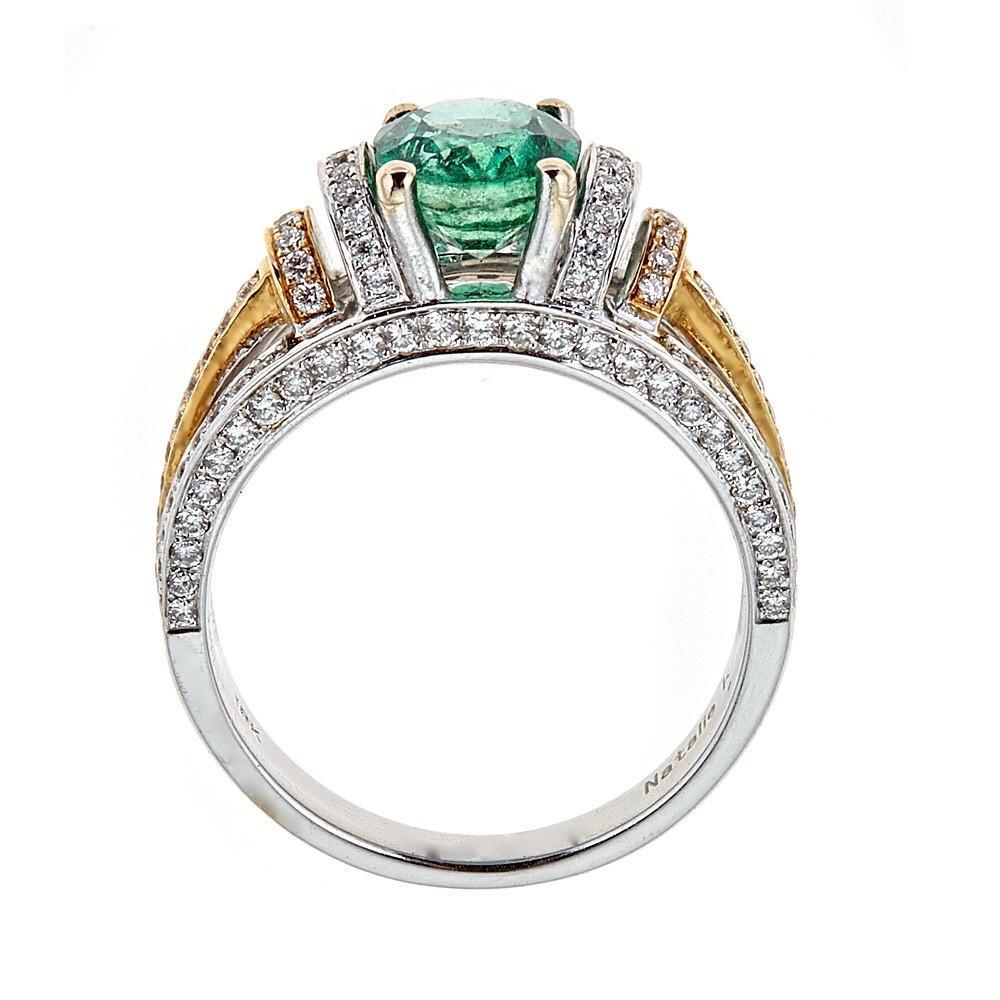 White Diamond 1.30 Carat Oval Cut Emerald Ring Engagement in 18 Karat Two-Tone Gold

Handcrafted in 18K Two-Tone Gold, this ring from renowned designer Natalie K. features a 1.3-carat emerald and has 1 carat in round brilliant diamonds.

Gold