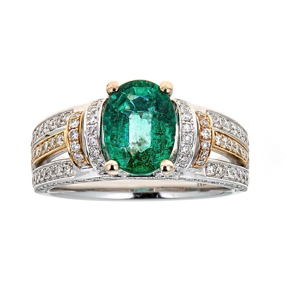 Natalie K 1.30 Carat Oval Emerald Ring Diamond Engagement in 18 Kt Two-Tone Gold