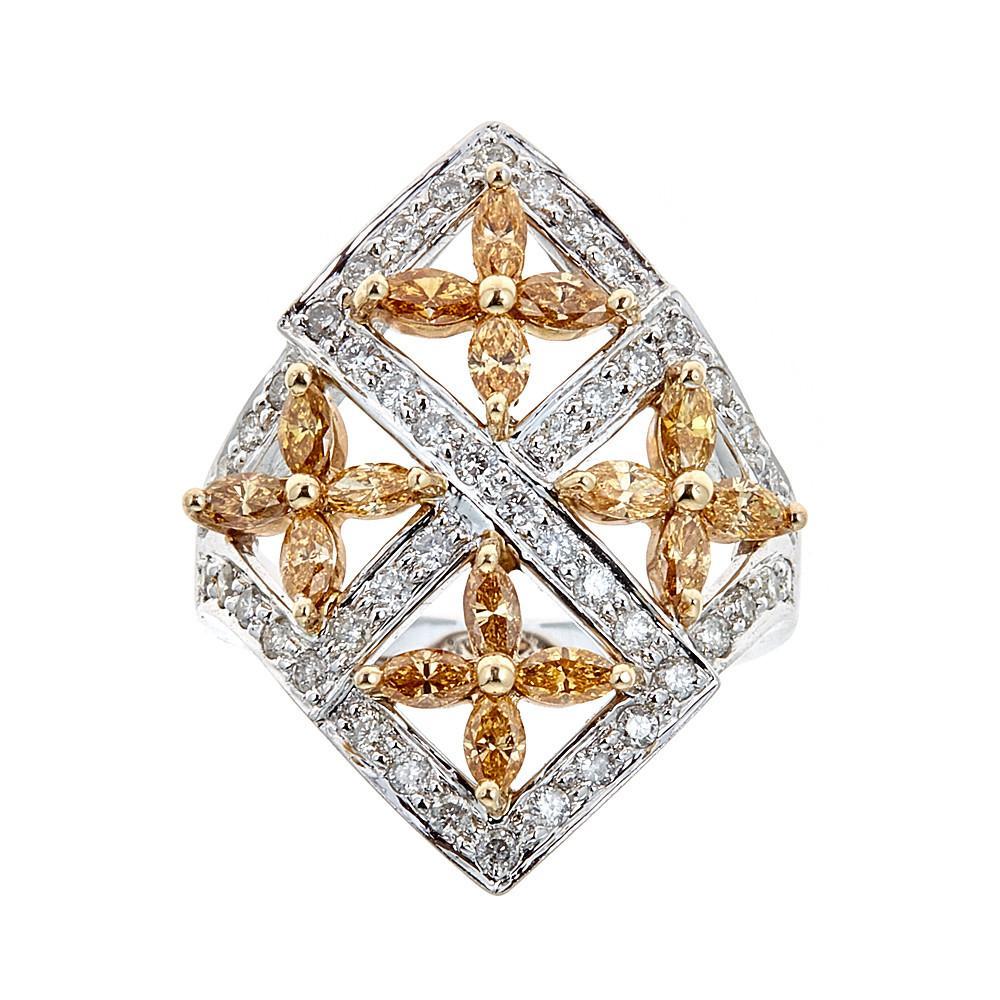 14 Karat White Gold 1.75 Carat Round Diamond Designer Ring by Natalie K. For Sale