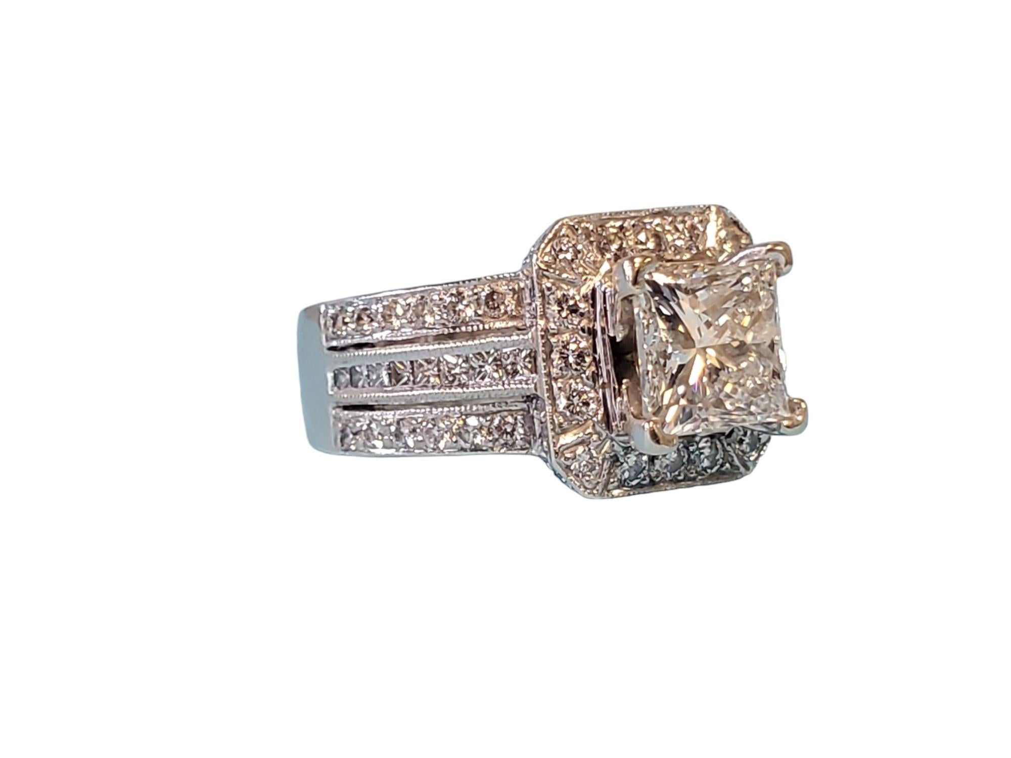 Princess Cut Natalie K 14k White Gold 3.25tcw Diamond Wedding Ring IGI Laser Inscribed For Sale