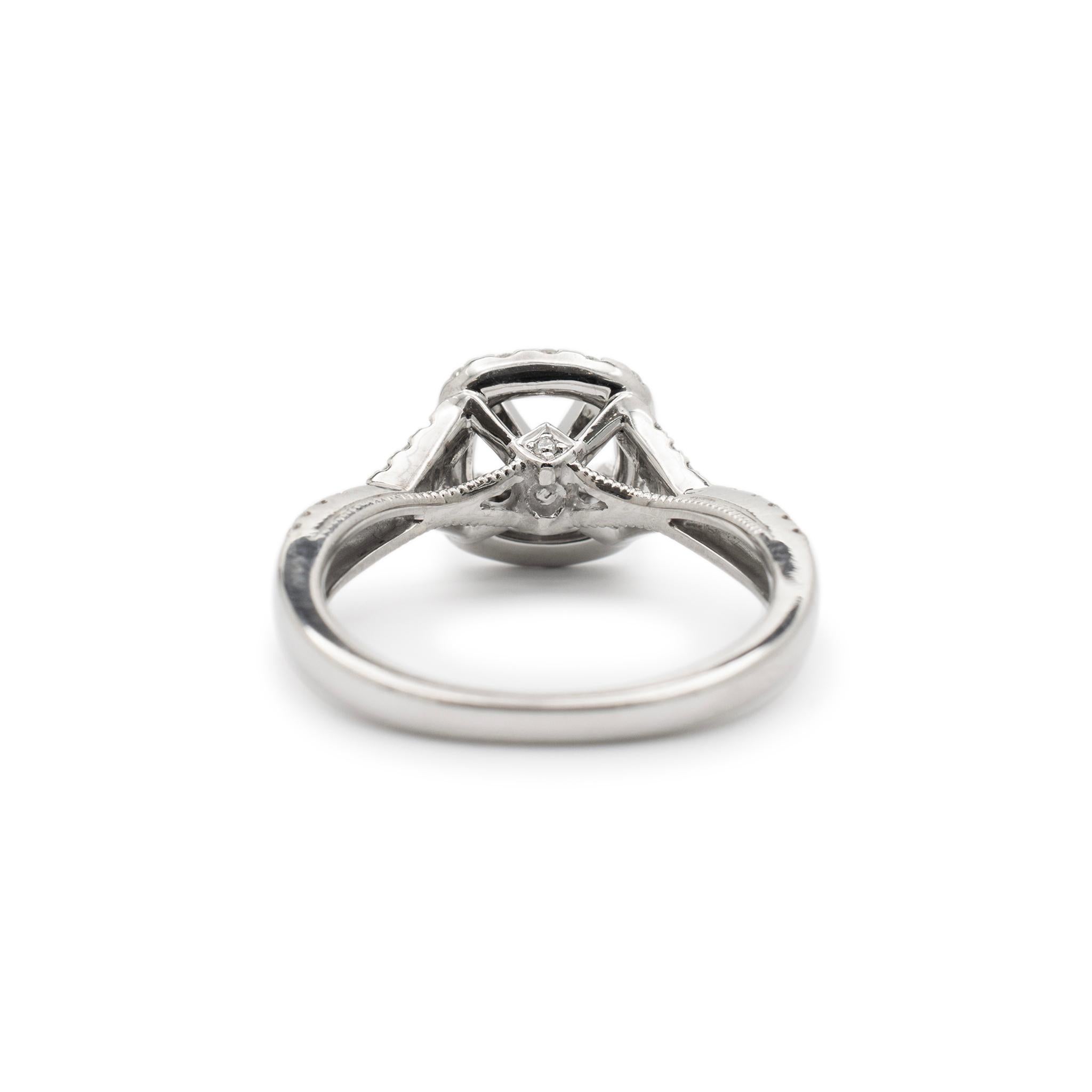 Women's Natalie K 14K White Gold Crossover Halo Diamond Semi Mount Engagement Ring For Sale