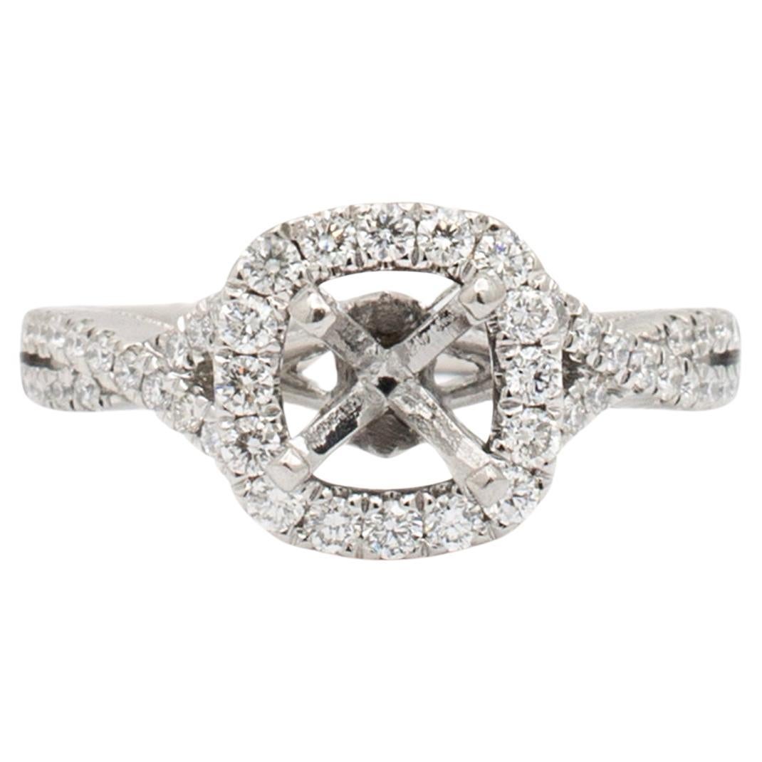 Natalie K 14K White Gold Crossover Halo Diamond Semi Mount Engagement Ring For Sale