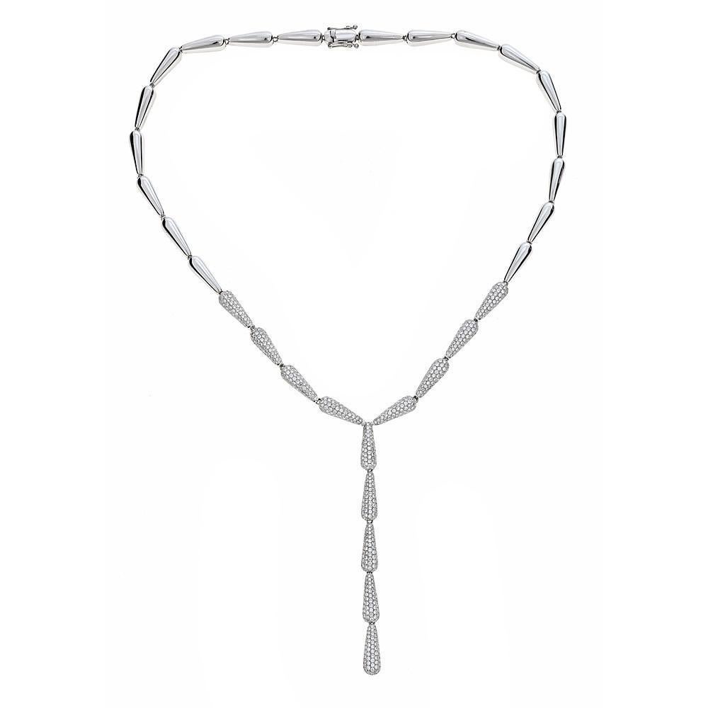 This elegant necklace from Natalie K. is handcrafted in 18K white gold with 5.35 carats in diamonds.