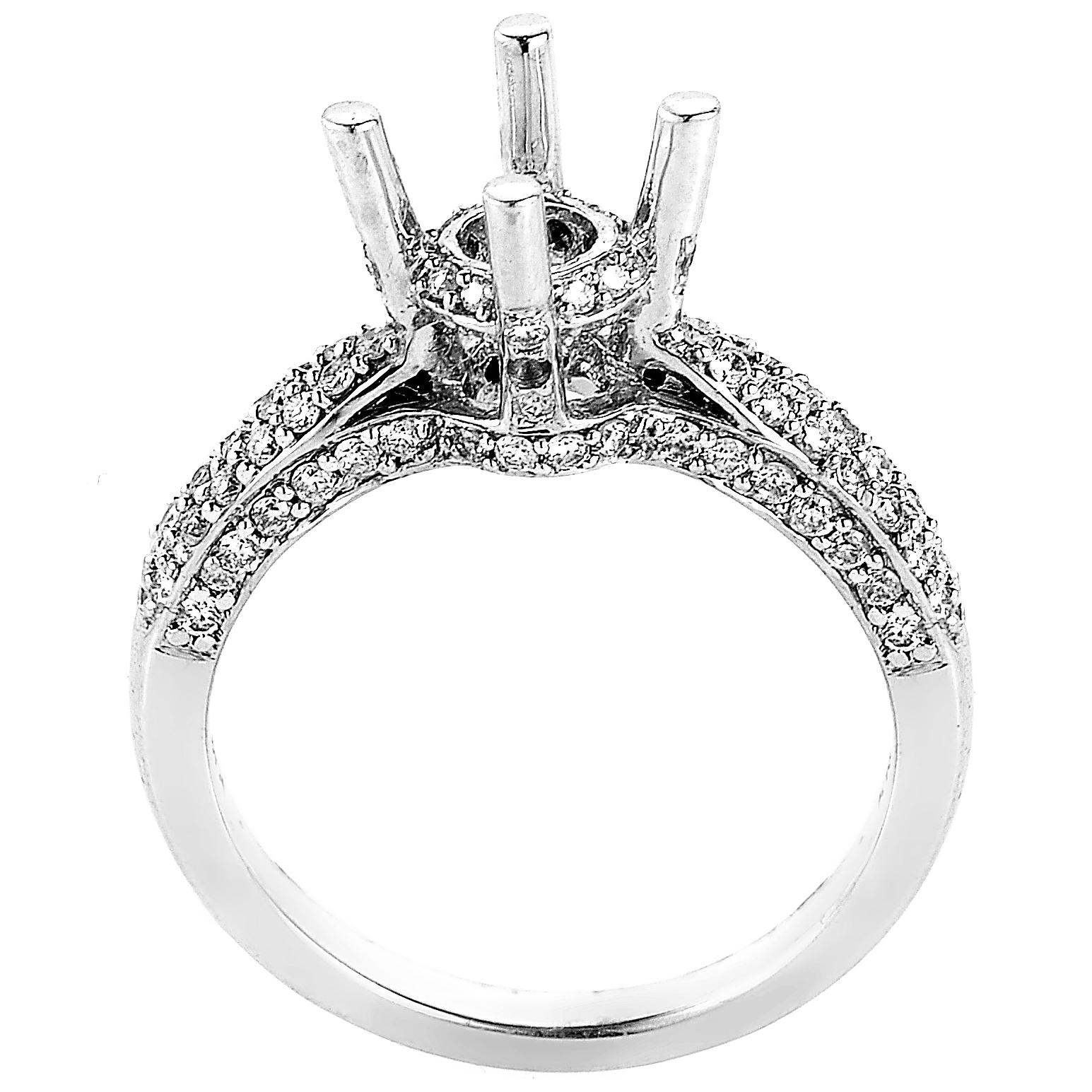 This spectacular mounting ring captivates with its refined design and dazzling diamond décor, offering an appearance of utmost style and elegance. The ring is masterfully crafted from gleaming 18K white gold that adds a nice classic feel to the