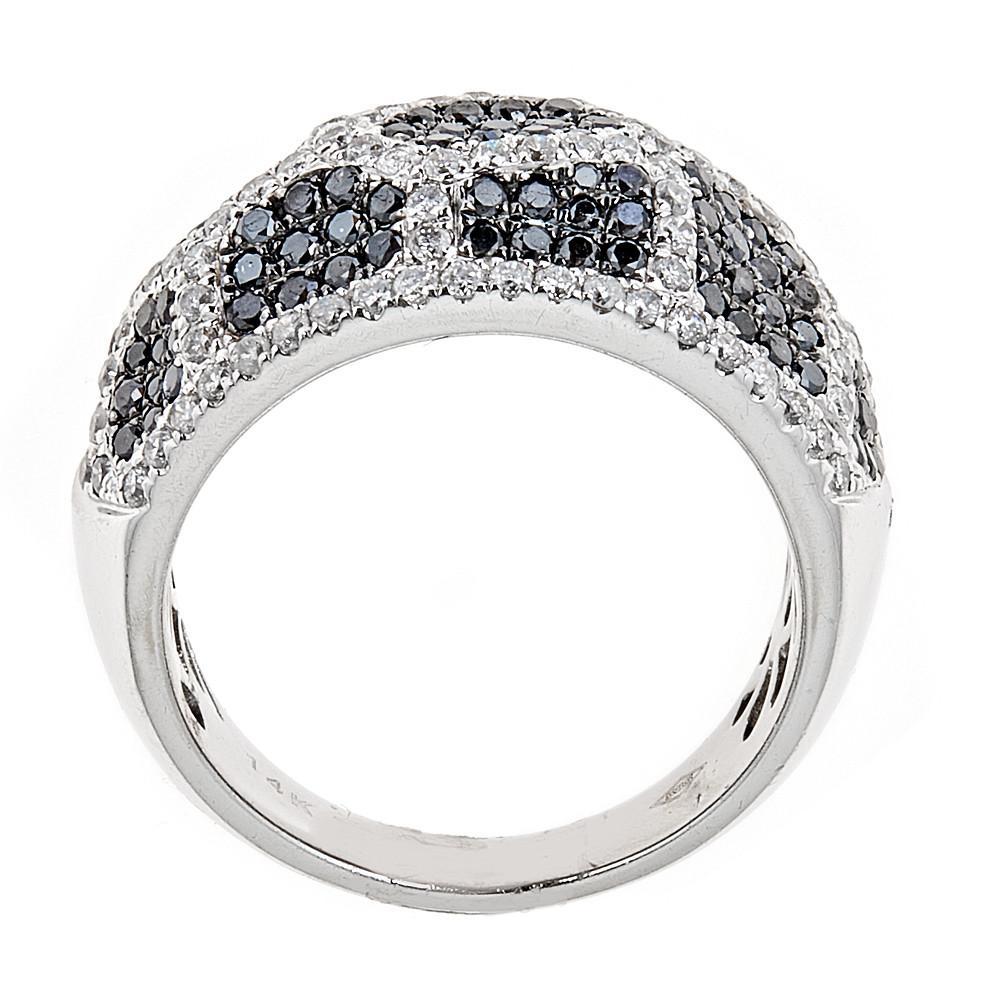 Contemporary Natalie K. Black and White Diamond 14 Karat White Gold Ring