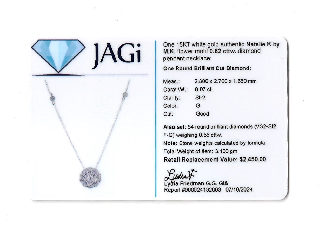 Natalie K by M.K. Diamond Flower Motif Pendant Necklace in 18 Karat White Gold For Sale 4