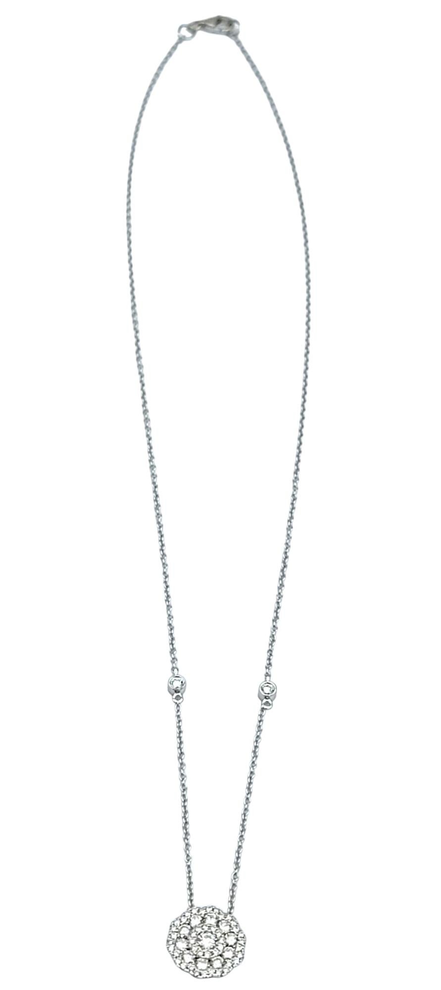 Round Cut Natalie K by M.K. Diamond Flower Motif Pendant Necklace in 18 Karat White Gold For Sale