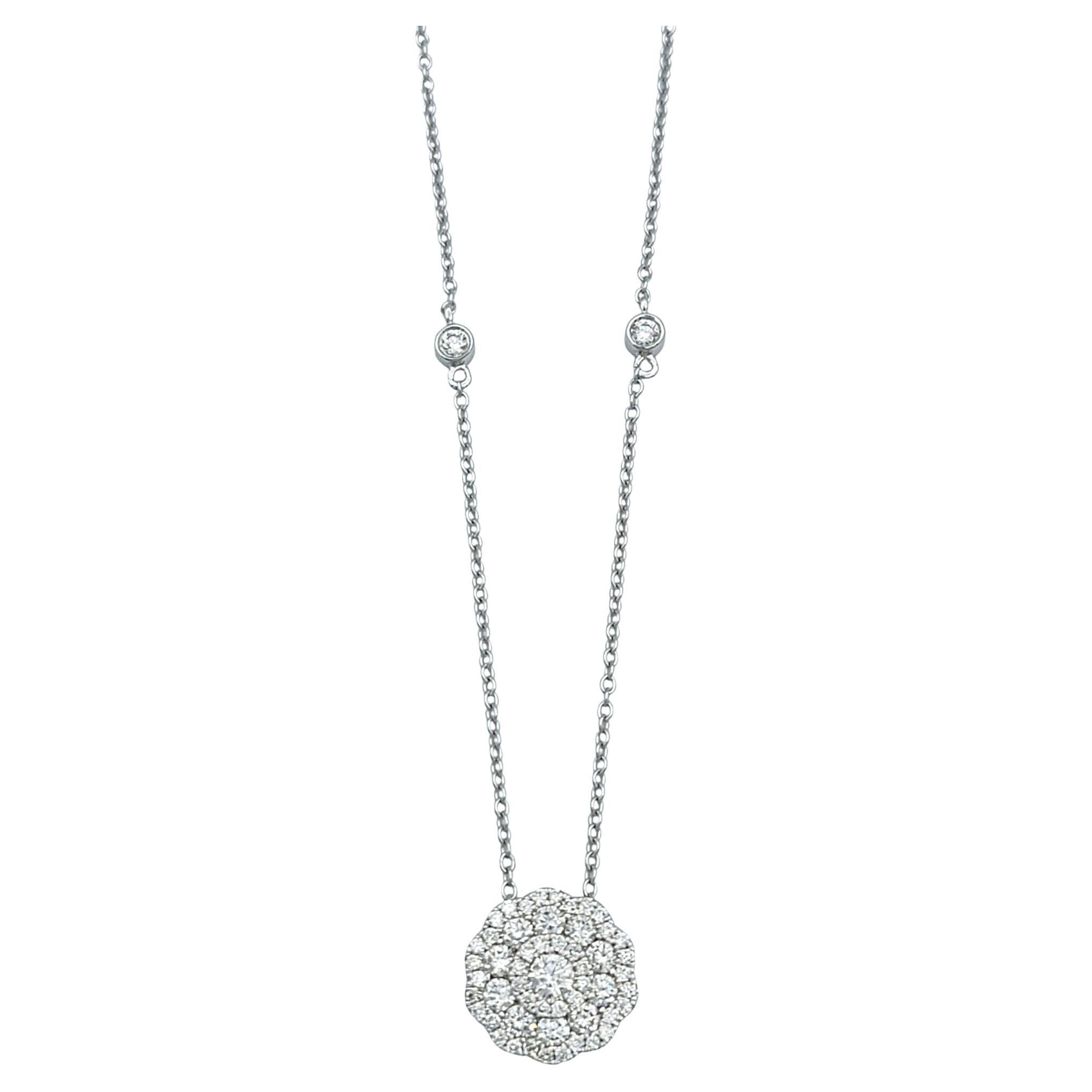 Natalie K by M.K. Diamond Flower Motif Pendant Necklace in 18 Karat White Gold For Sale