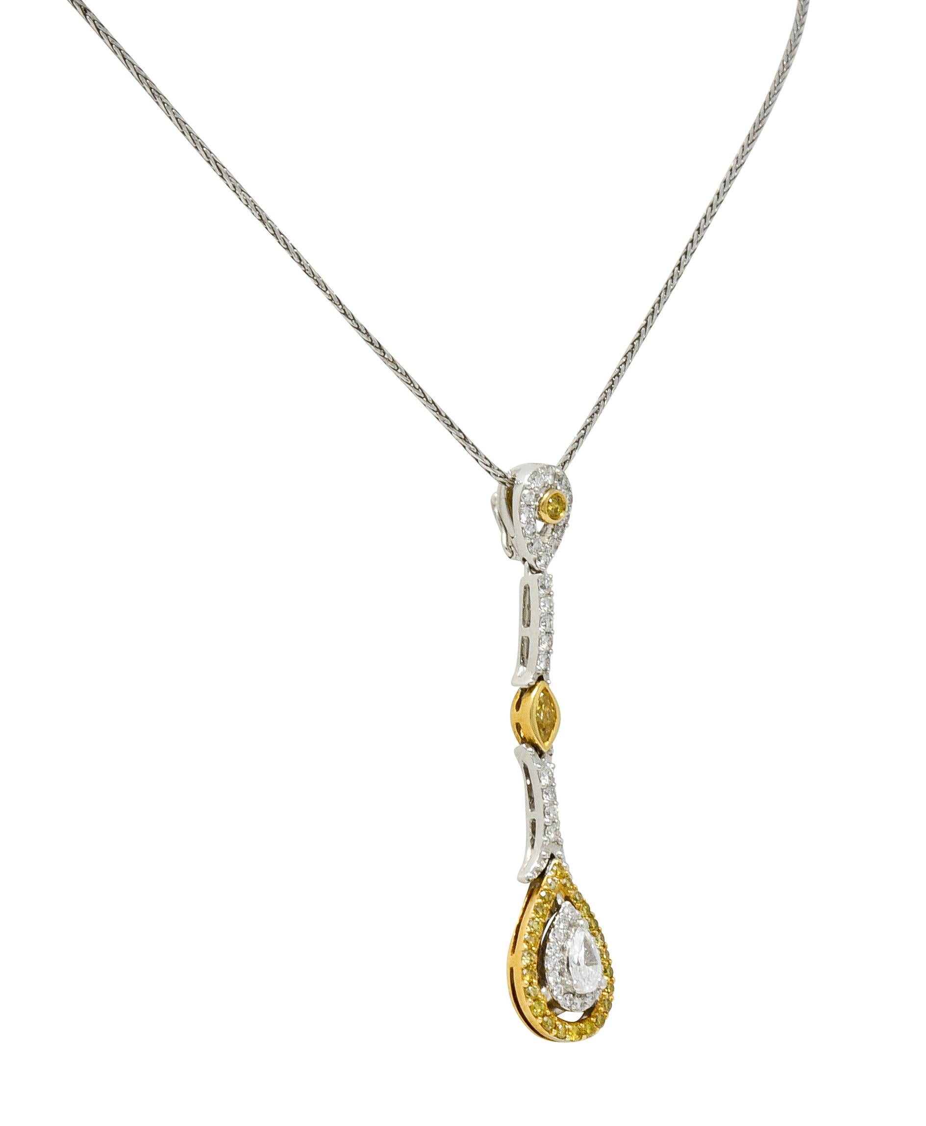 Pear Cut Natalie K Forevermark 1.25 Carat Diamond 14 Karat Two-Tone Gold Drop Necklace