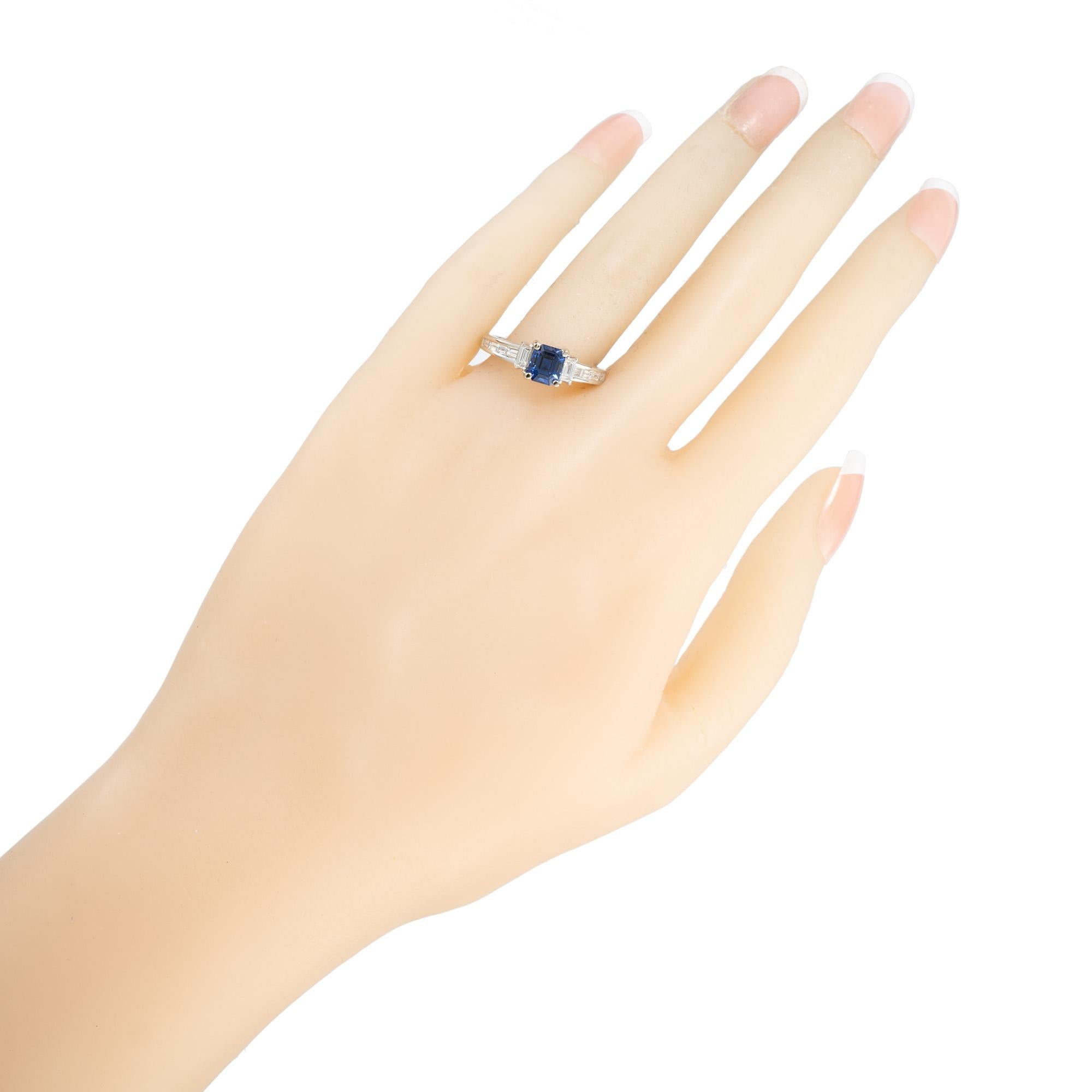 Natalie K GIA 1.13 Carat Octagonal Sapphire Diamond Gold Engagement Ring For Sale 2