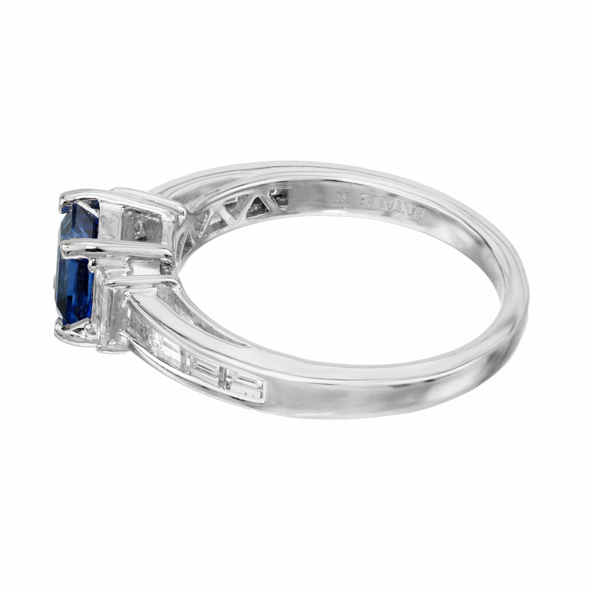 Baguette Cut Natalie K GIA 1.13 Carat Octagonal Sapphire Diamond Gold Engagement Ring For Sale