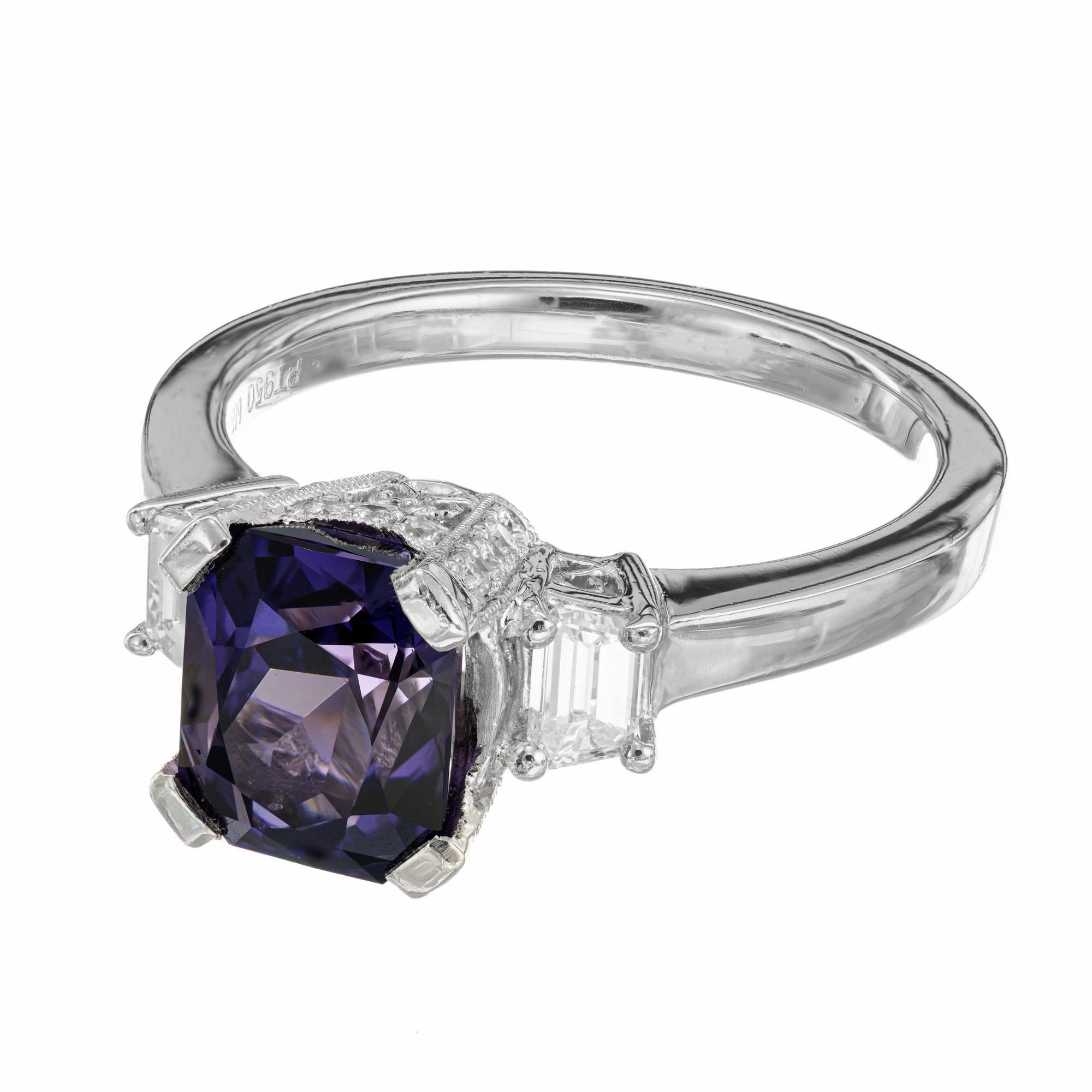 Asscher Cut Natalie K GIA 3.33 Carat Octagonal Purple Sapphire Diamond Platinum Ring For Sale