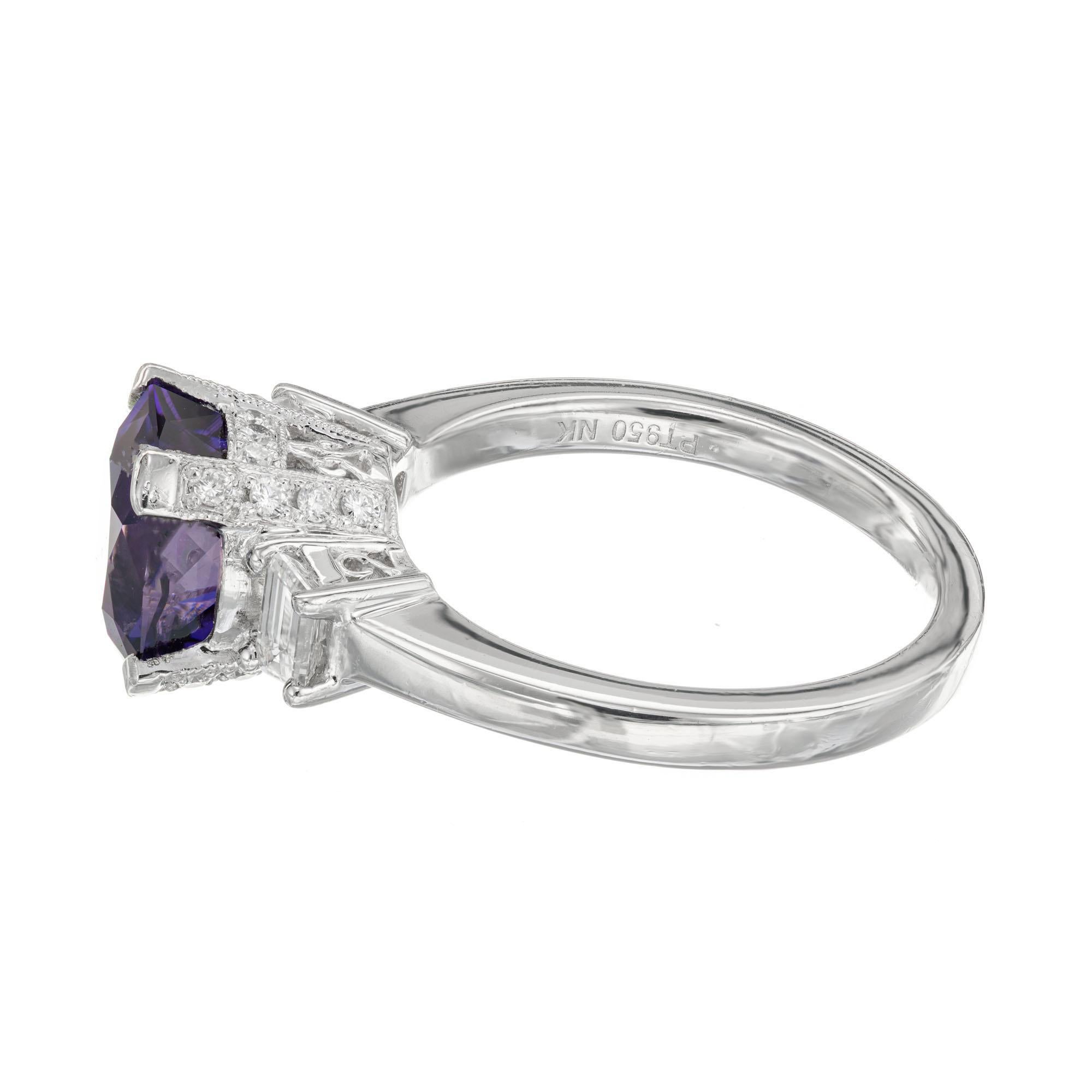 Women's Natalie K GIA 3.33 Carat Octagonal Purple Sapphire Diamond Platinum Ring For Sale