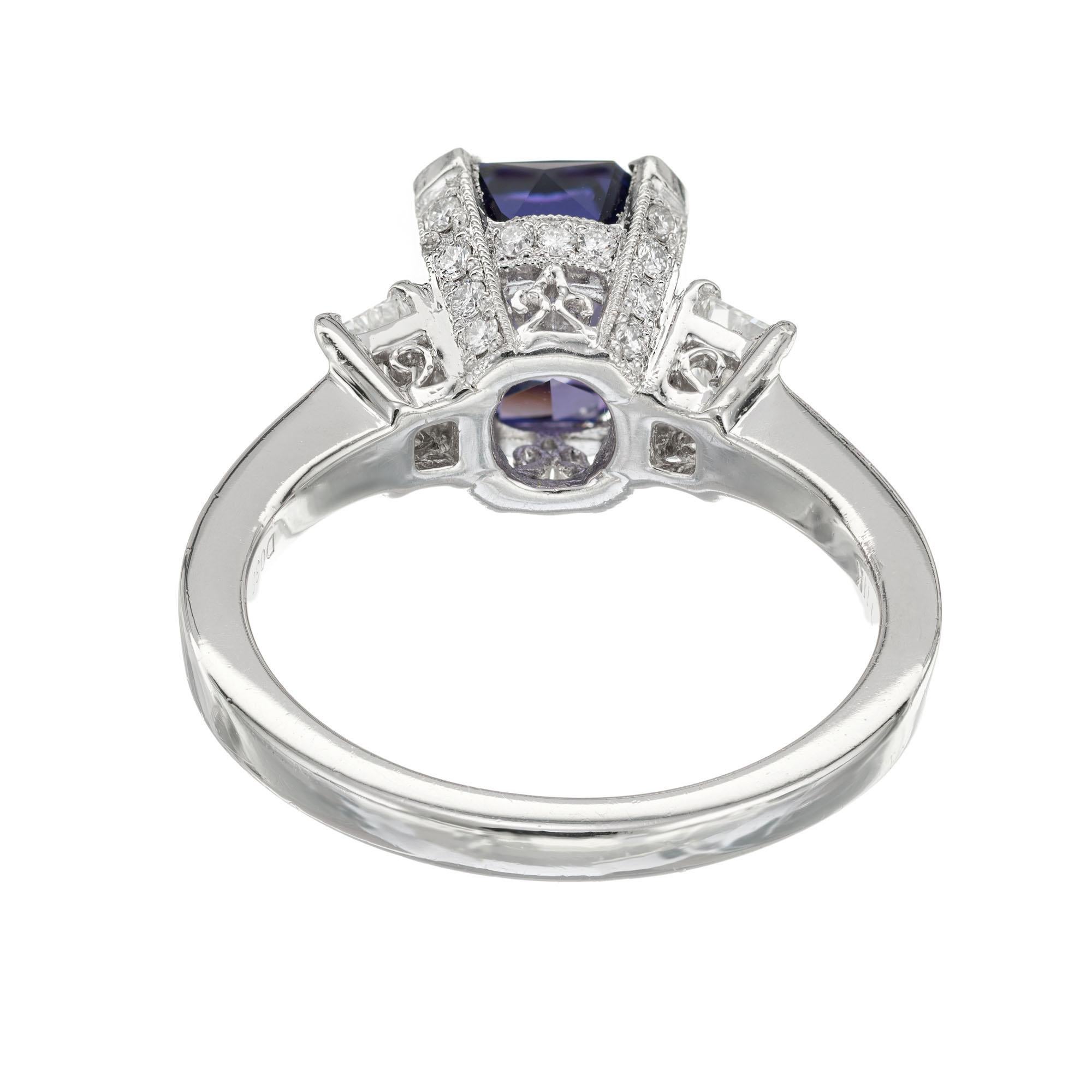 Natalie K GIA 3.33 Carat Octagonal Purple Sapphire Diamond Platinum Ring For Sale 1