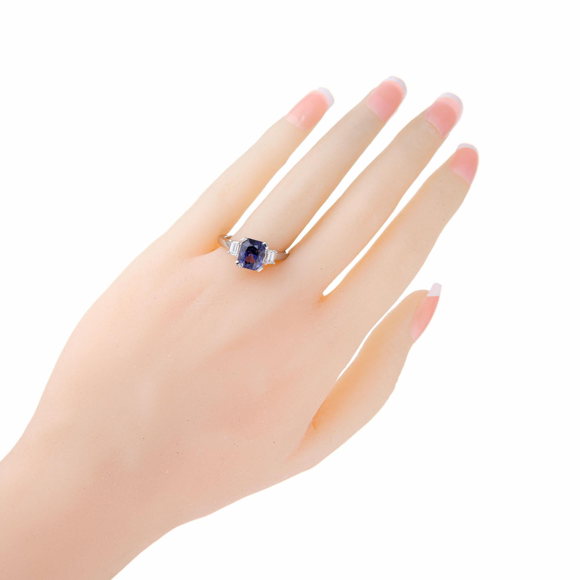 Natalie K GIA 3.33 Carat Octagonal Purple Sapphire Diamond Platinum Ring For Sale 3