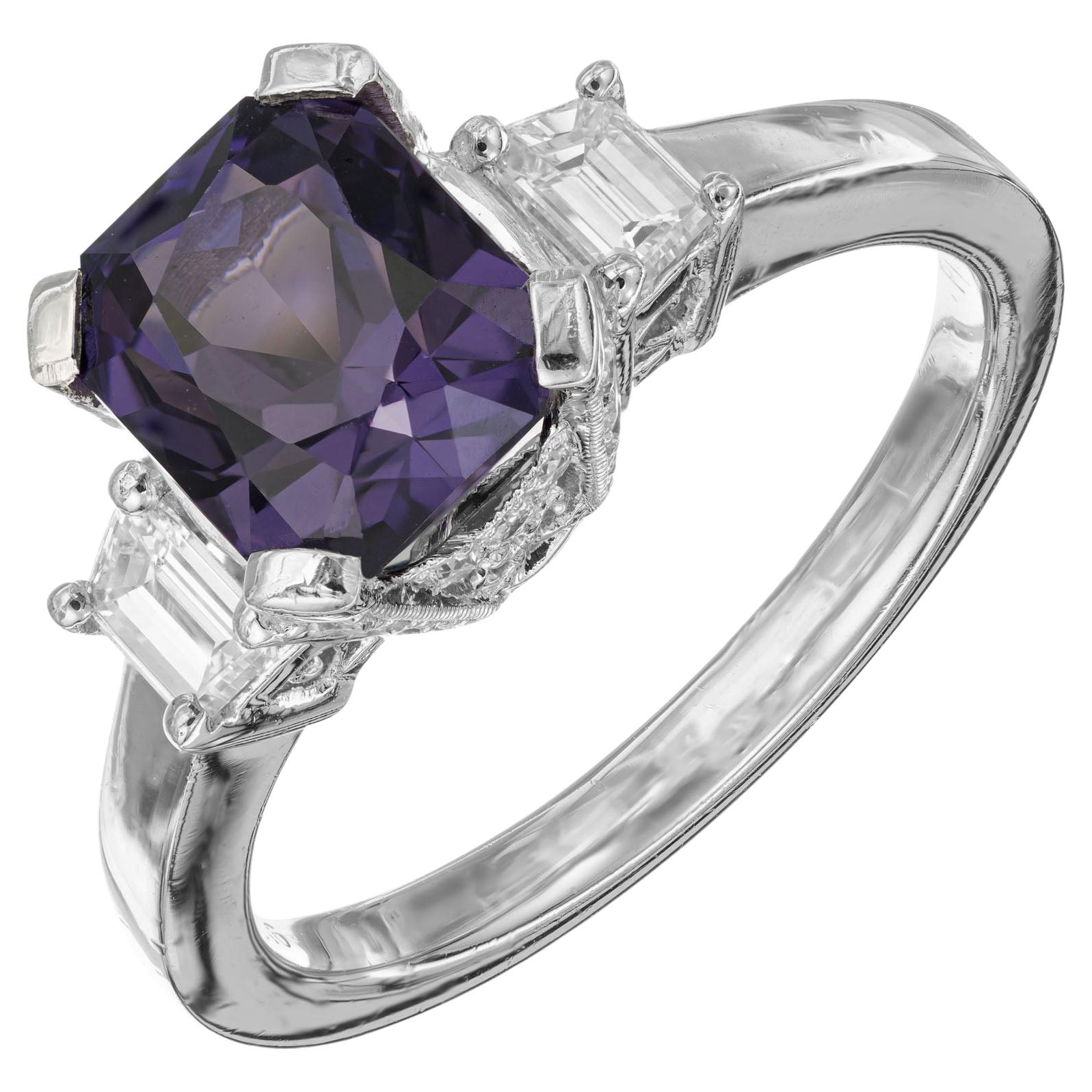 Natalie K GIA 3.33 Carat Octagonal Purple Sapphire Diamond Platinum Ring For Sale