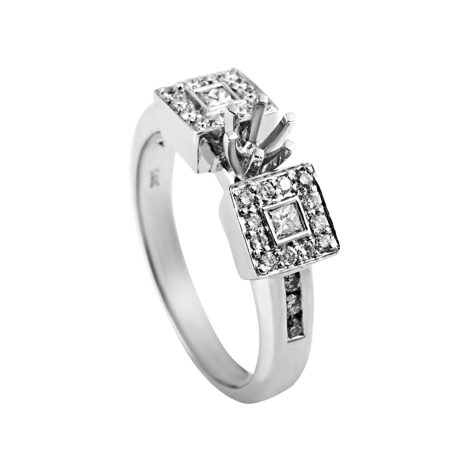 Natalie K Trois Diamants 14 Karat White Gold Diamond Engagement Ring Mounting