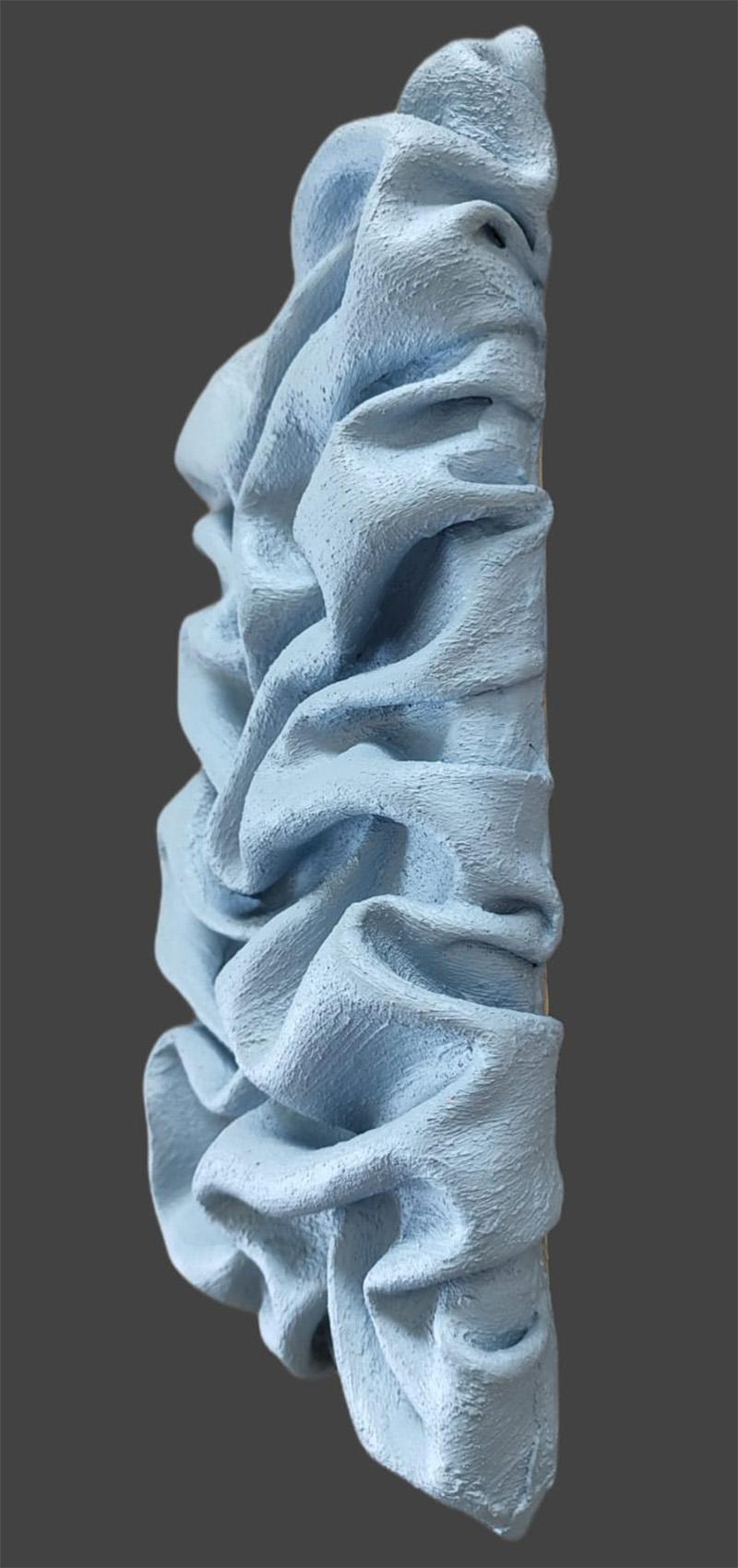Azure Rhapsody, Clay-infused fabric sculpture, for wall installation - Sculpture by Natalie Krainin