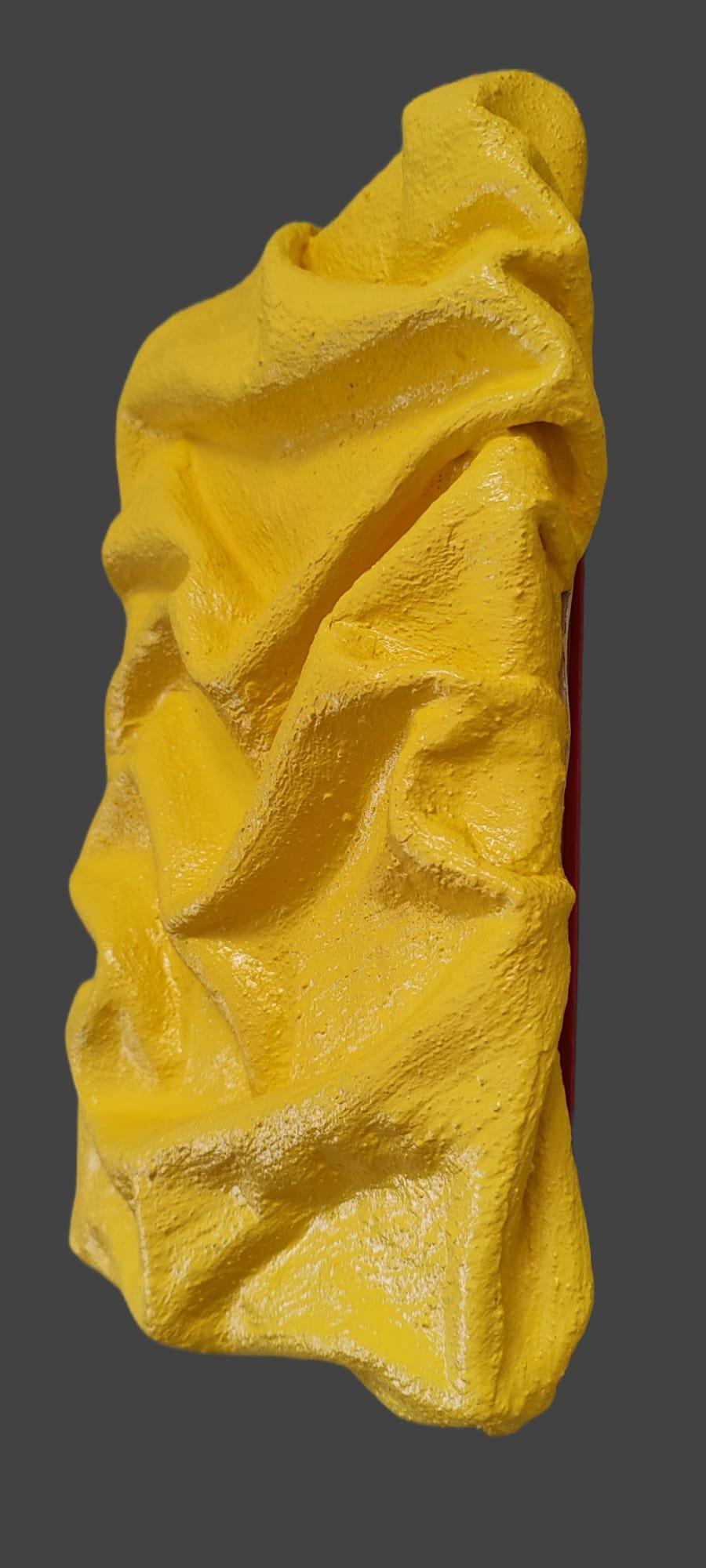 Canary Gleam, Clay-infused fabric sculpture, for wall installation - Sculpture by Natalie Krainin