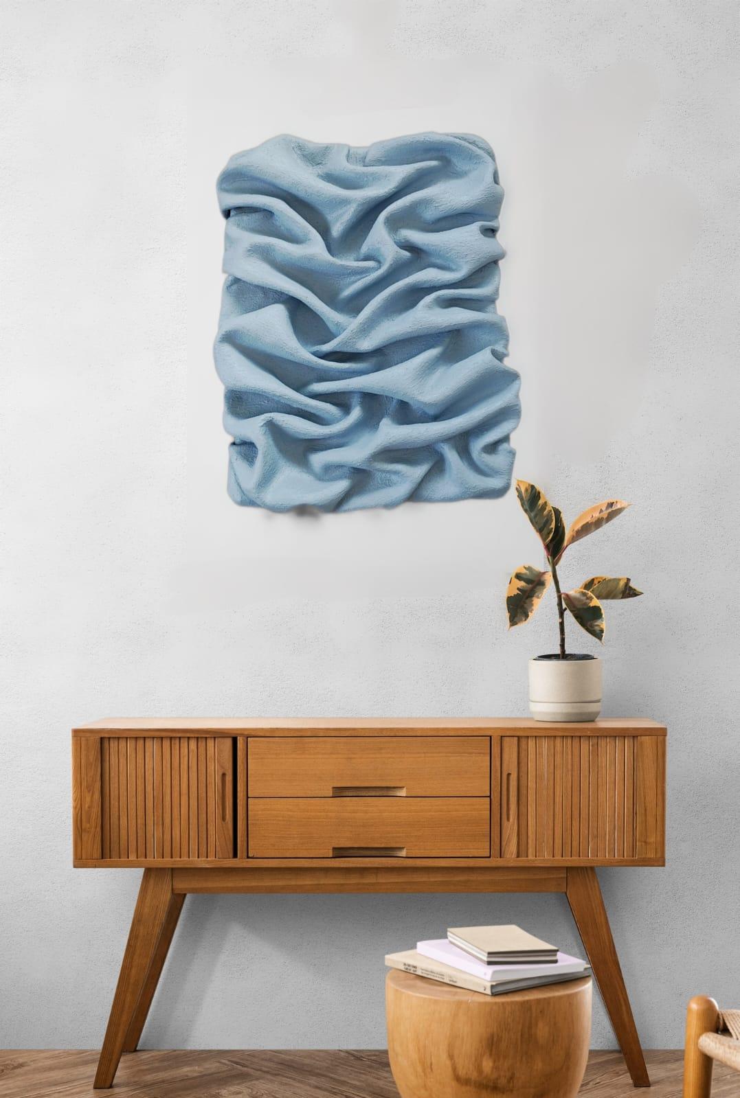 Canary Gleam, Clay-infused fabric sculpture, for wall installation - Orange Still-Life Sculpture by Natalie Krainin