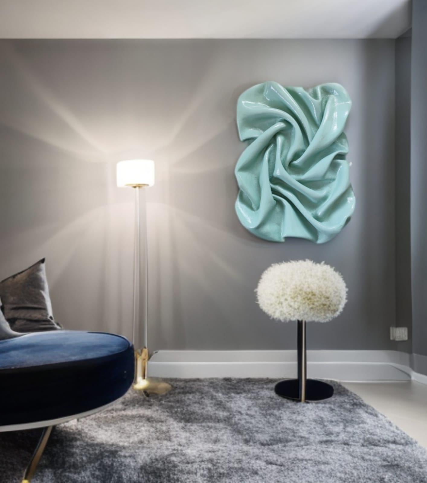 Emerald Plains, Clay-infused fabric sculpture, for wall installation - Contemporary Sculpture by Natalie Krainin