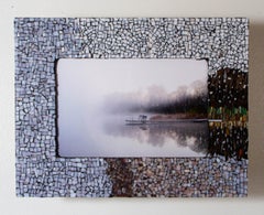 Alone in the Fog (Photography on metal print with stained glass mosaic frame)