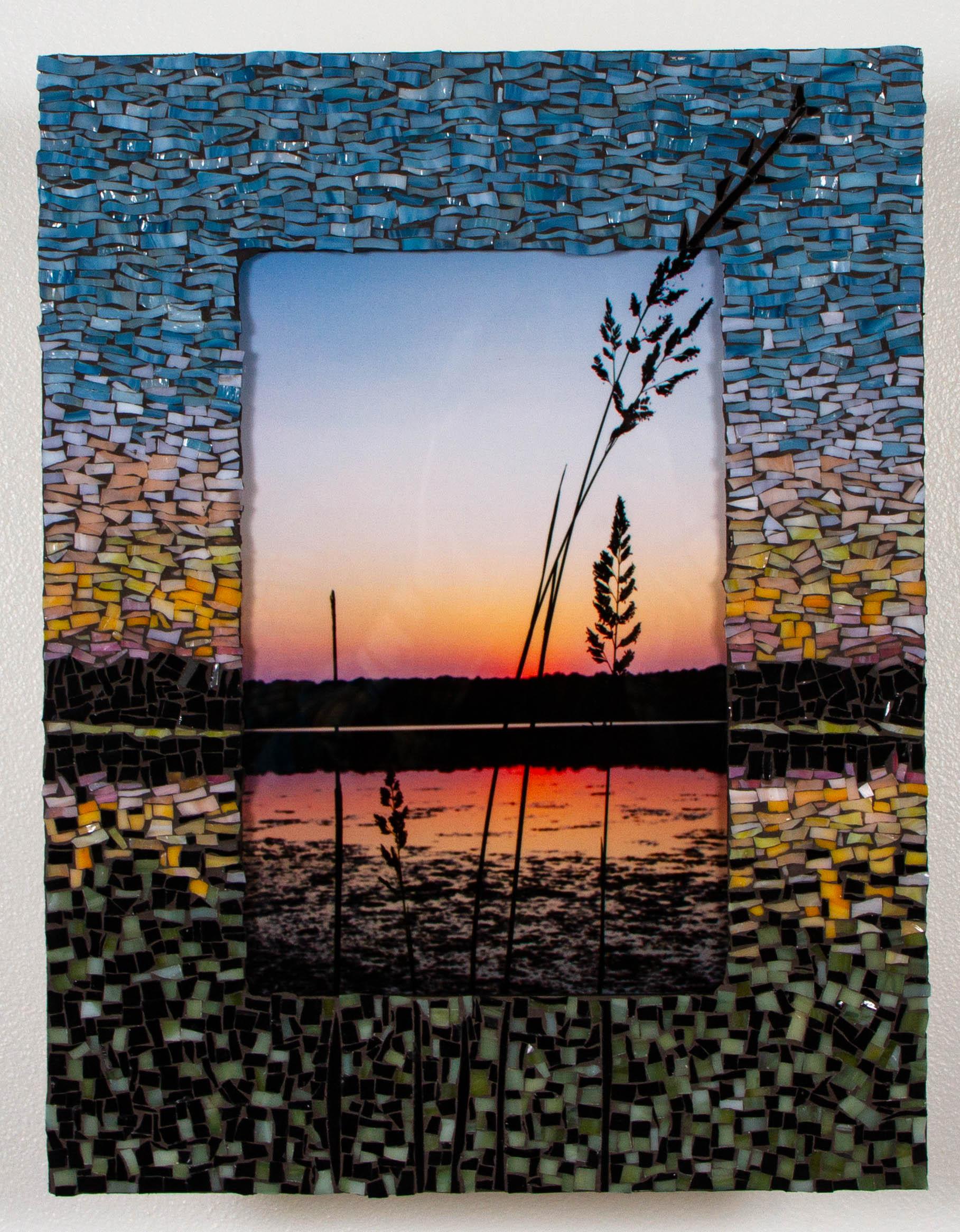 Natalie McGuire Landscape Photograph - Hint of Gold (Stained glass mosaic, metal print, wood frame)