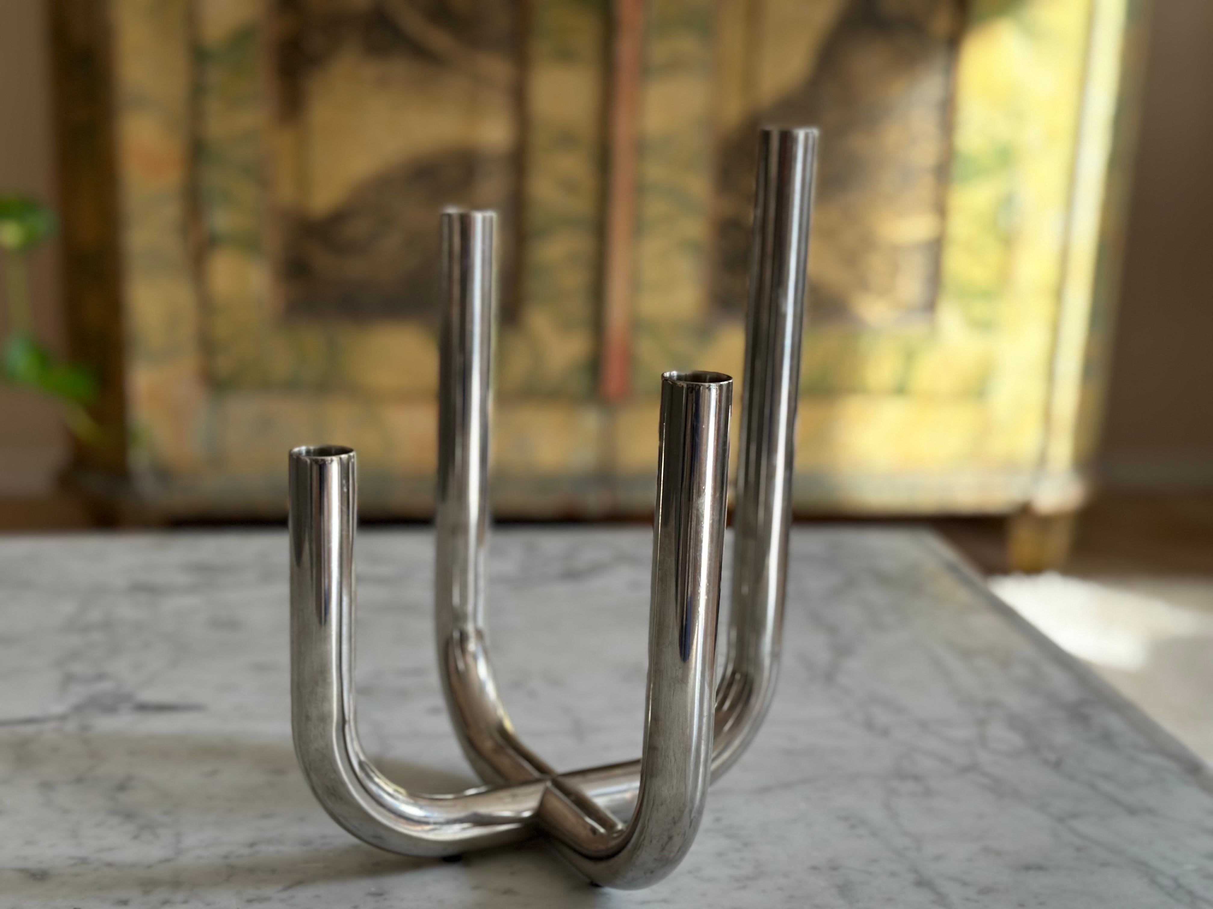 Stainless Steel Natalie Rutard Candle Holder by Philippi – Brutalist Design For Sale