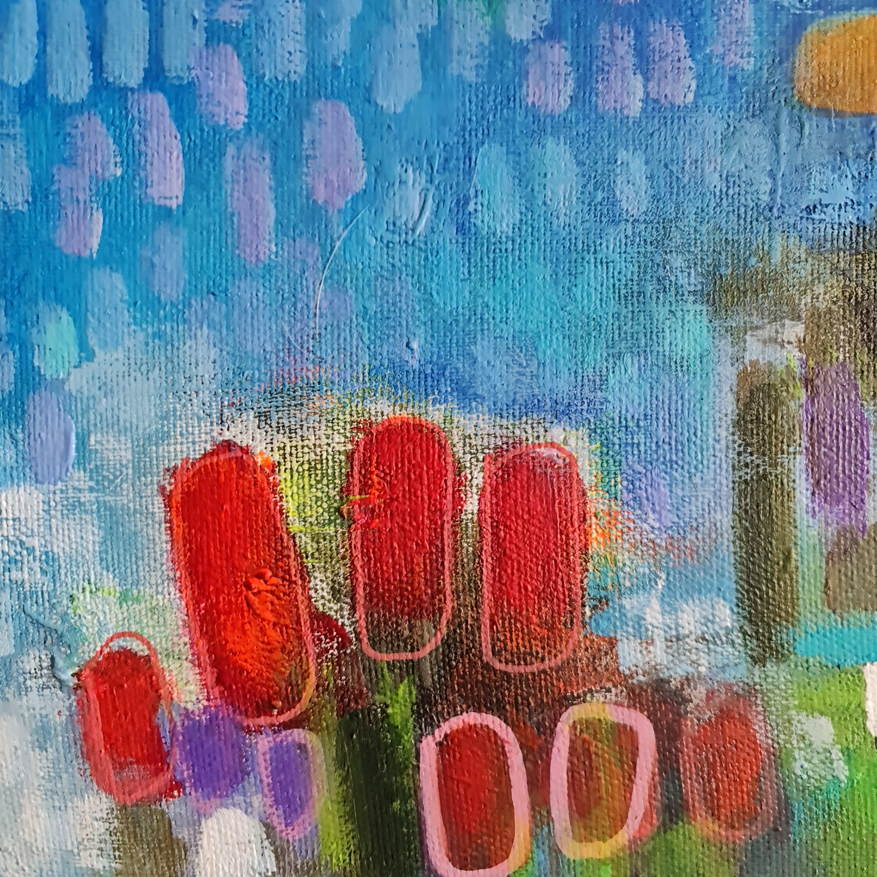 Sogni colorati ispirati ai gigli Claude Monet - Landscape Painting Grigio di Natalie Shiporina