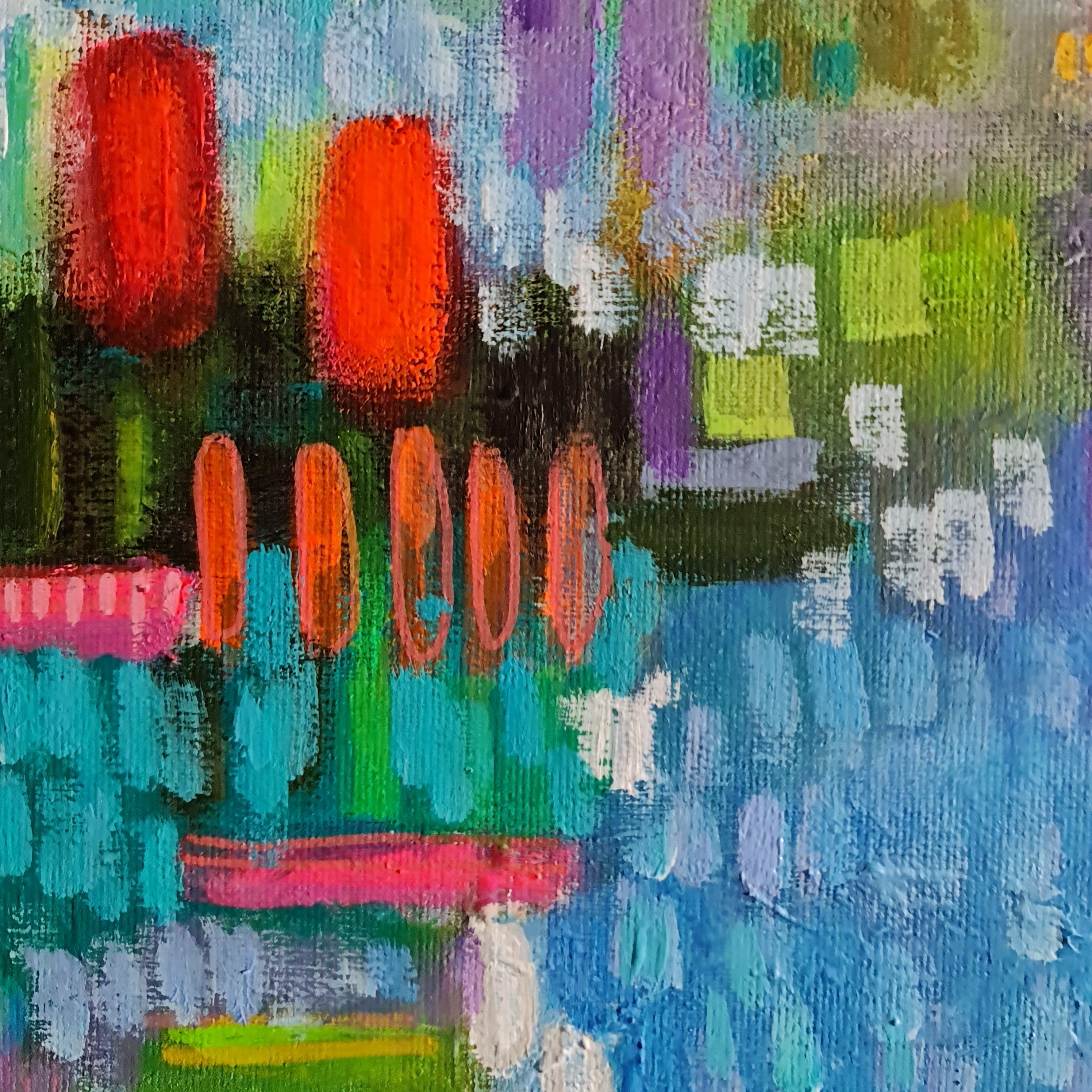 Nel realizzare questo dipinto, ho incanalato la vivacità dinamica di un giardino da sogno, utilizzando la fluidità degli acrilici per intrecciare tratti astratti e impressionistici in una sinfonia di colori. Questa opera d'arte riflette un paesaggio