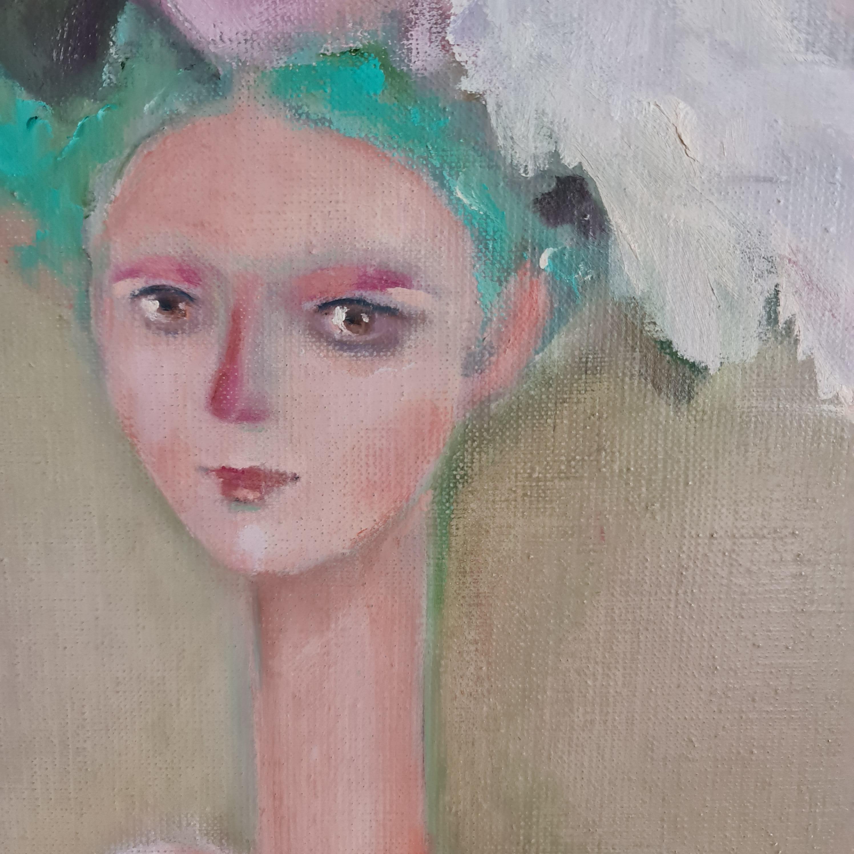 figurative painting with a naked beauty  and flowers   delicate flowers For Sale 3