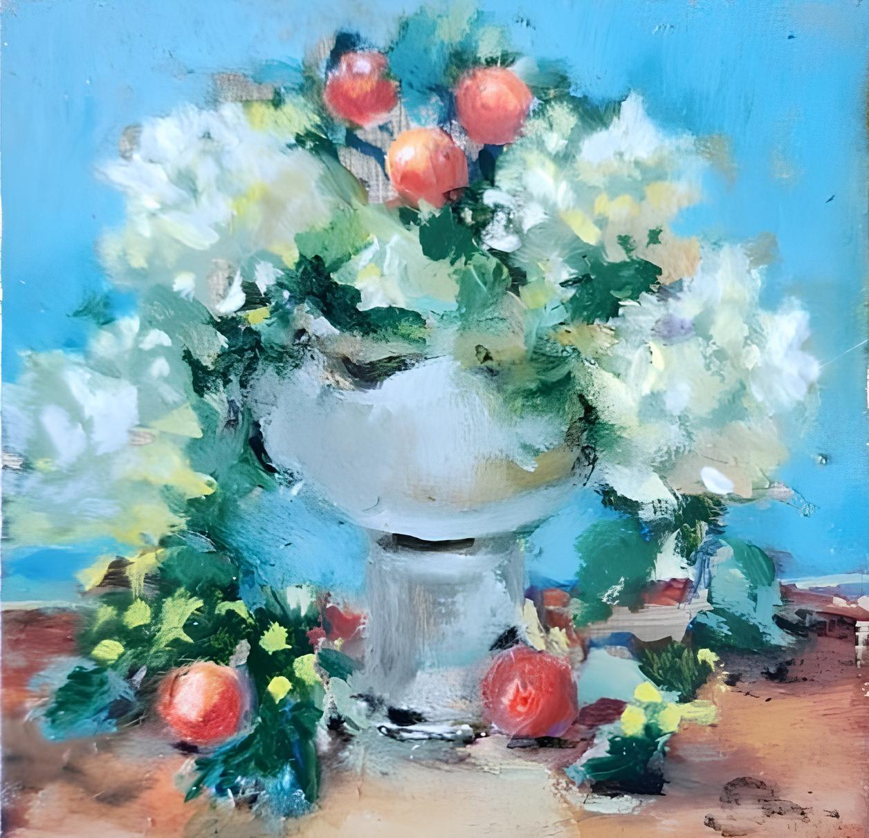 Natalie Shiporina Portrait Painting - FLOWERS IN AN ANTIQUE VASE