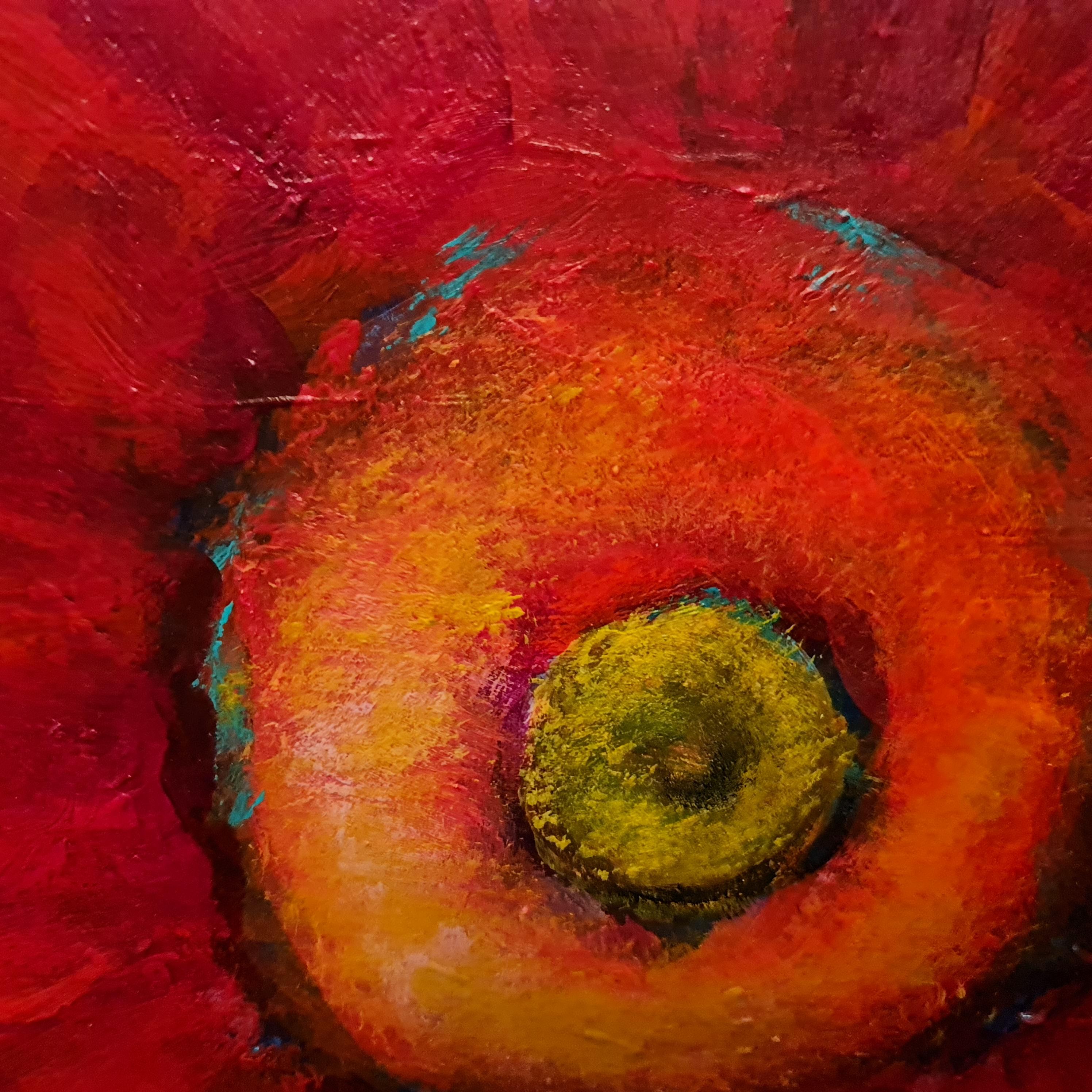Interieurgemälde einer Blume im Stil des Minimalismus „roten Gerbera“ – Painting von Natalie Shiporina