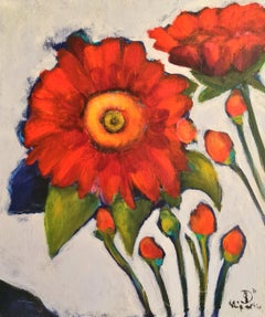 interior painting of a flower in the style of minimalism "red Gerbera"