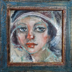 Oil portrait in a handmade wooden frame in a modern style
