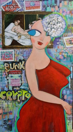 Olympia-Lipa, peinture figurative comique de style français par Natalie Shiporina