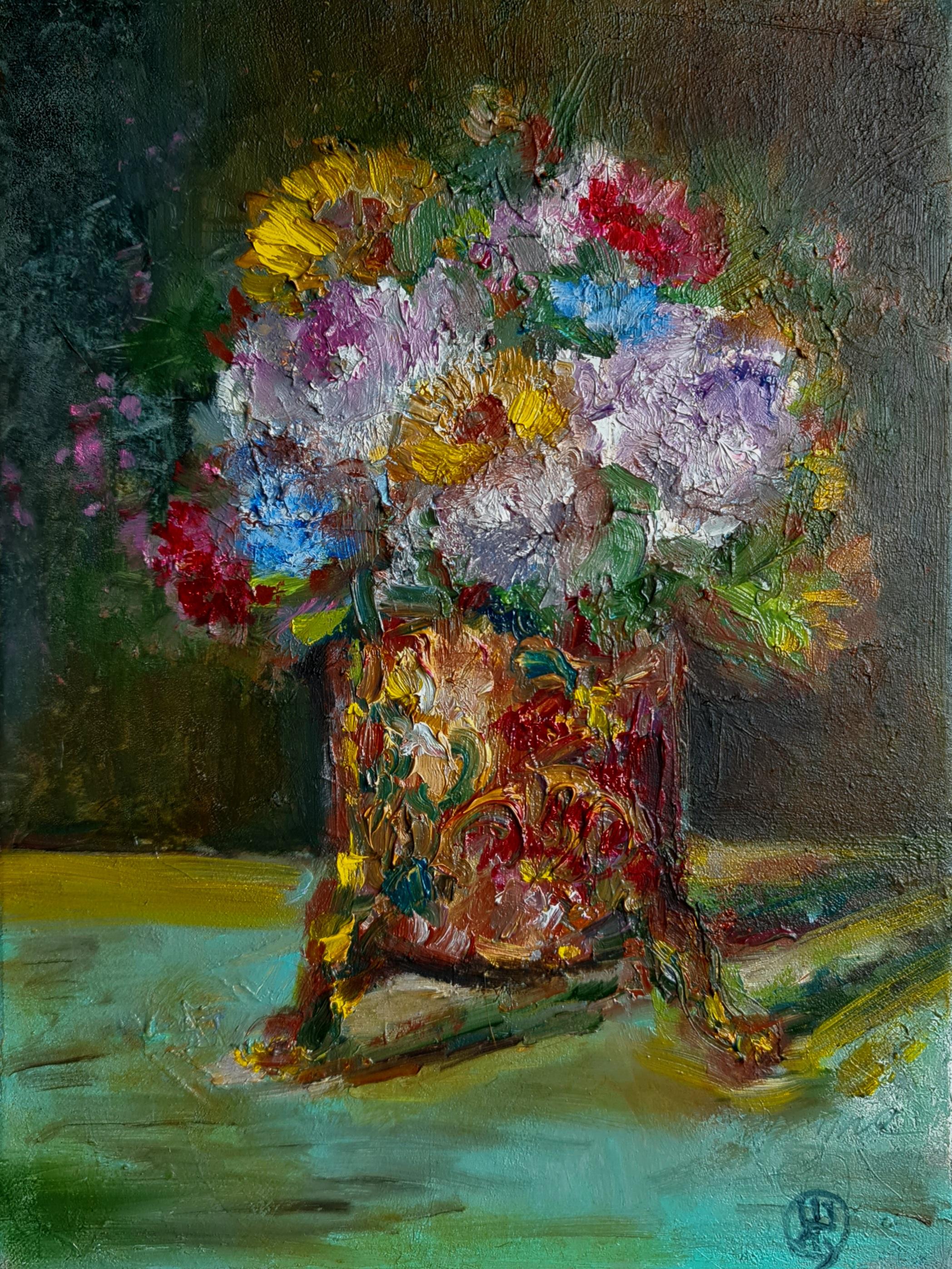 Peinture à l'huile dans un cadre. École française de peinture Flowers - Painting de Natalie Shiporina