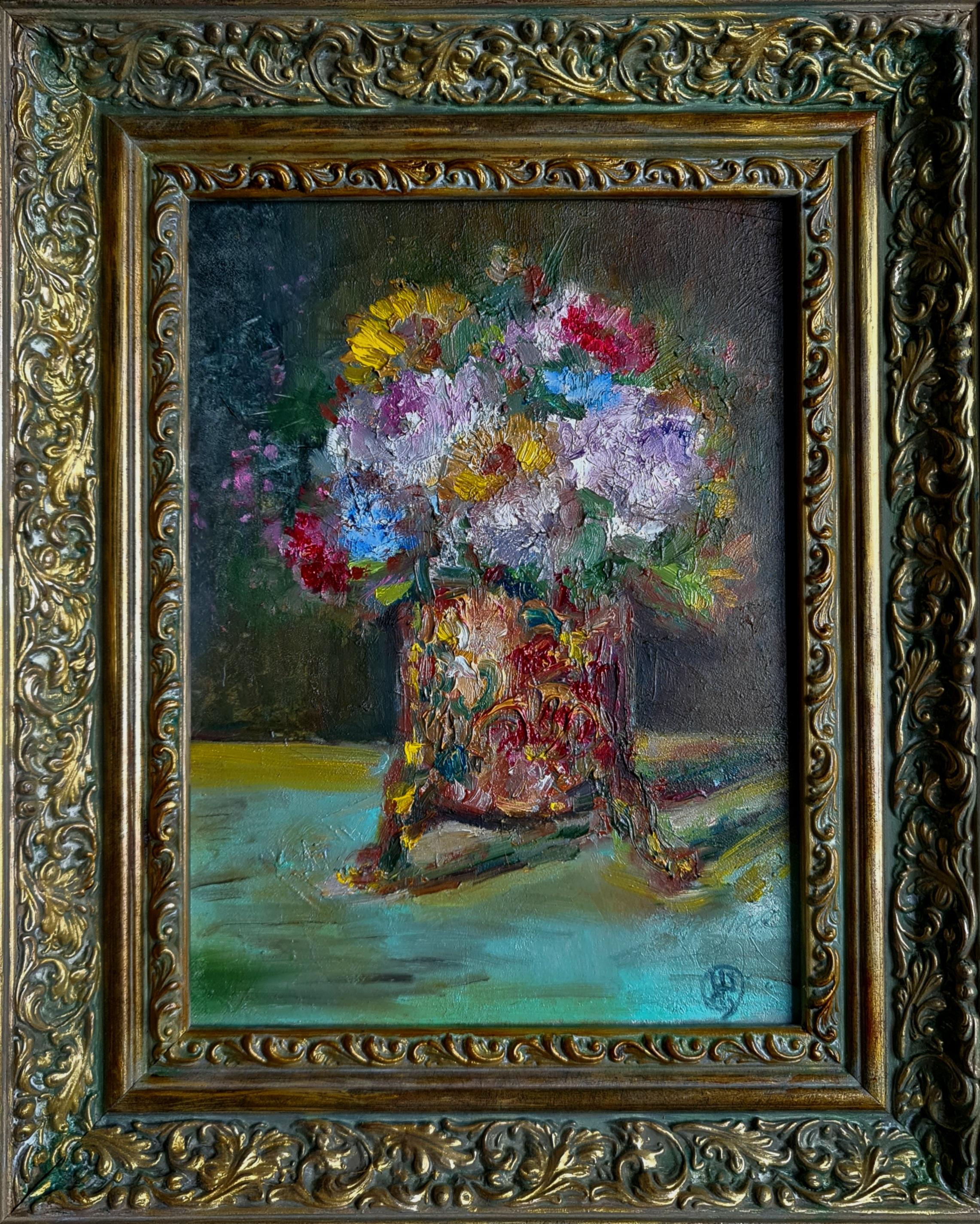 Peinture à l'huile dans un cadre. École française de peinture Flowers en vente 2