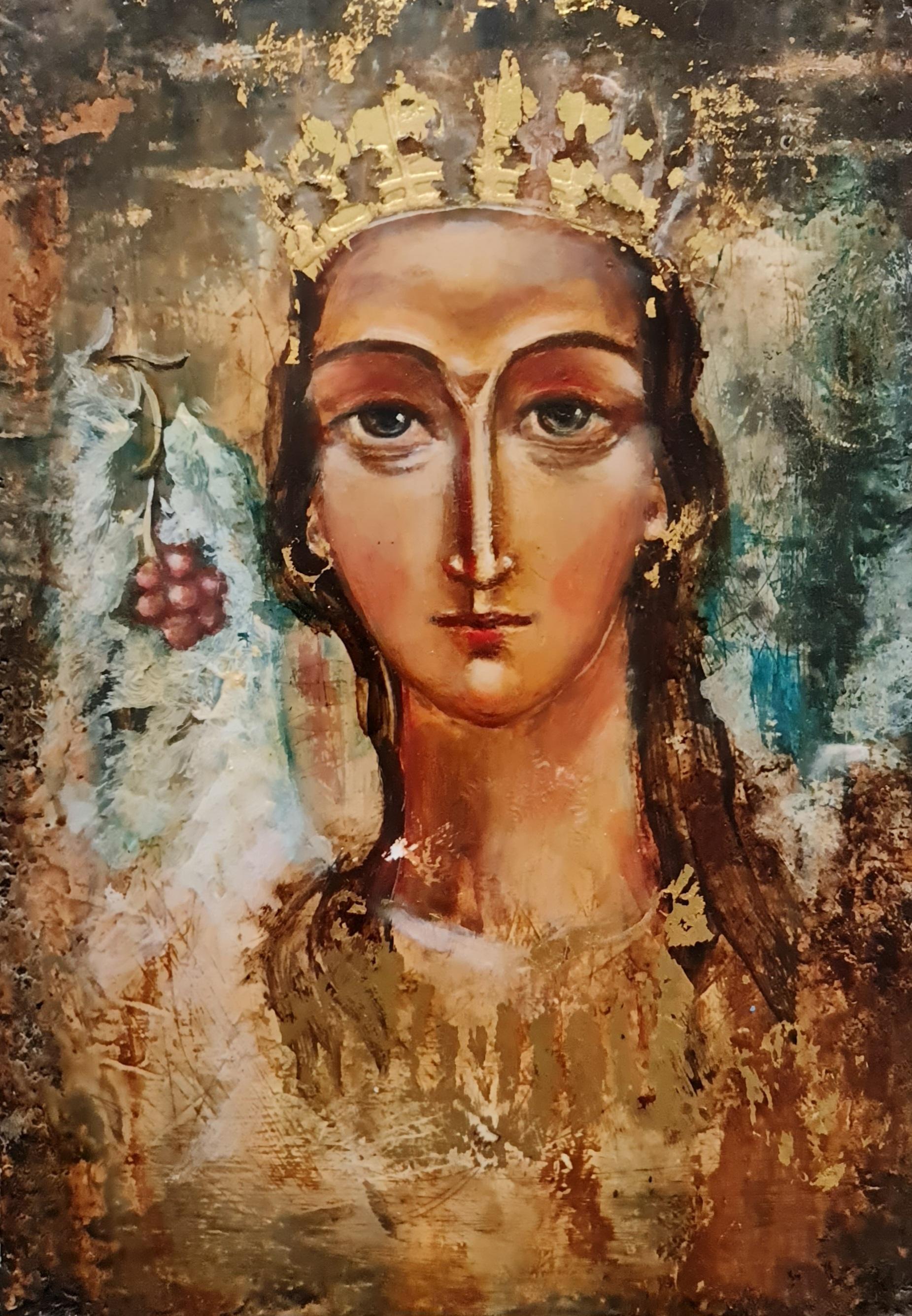 Natalie Shiporina Portrait Painting - painting in antique style on a wooden panel "Magic image"