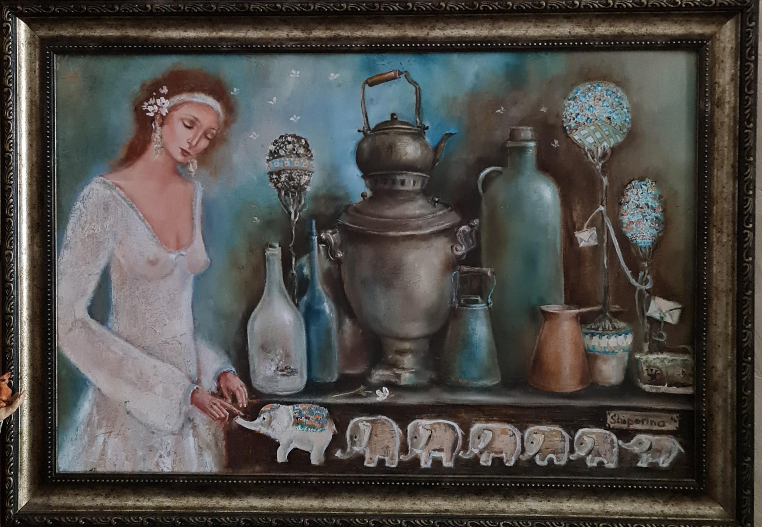 Gemälde mit romantischer Symbolik im Stil „Seven Elephants of Happiness“ im Angebot 8