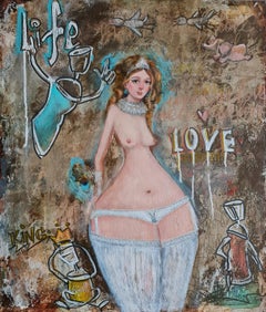 pintura figurativa con una belleza desnuda  El elefante y la princesa Nesmiyana