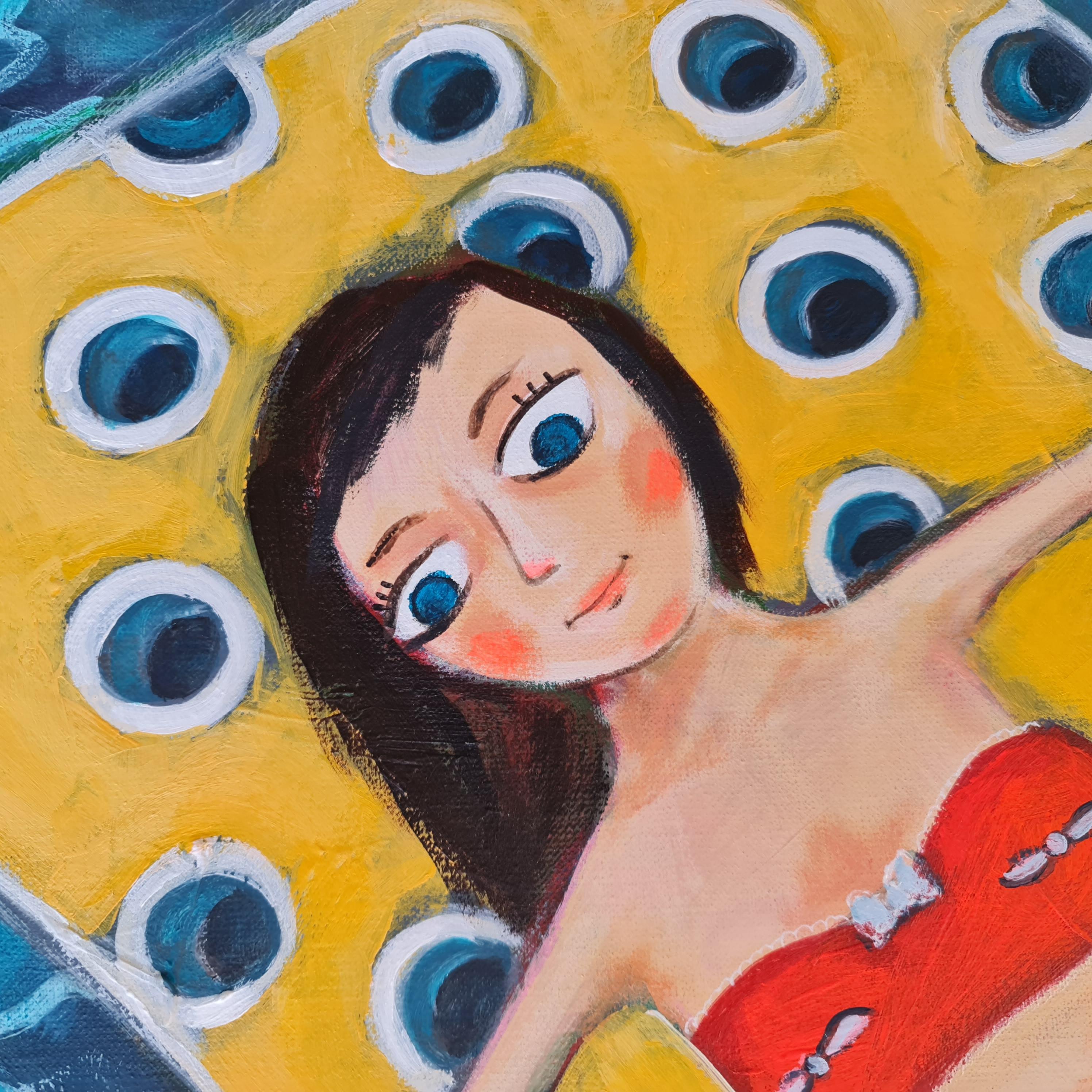 Rot & Käse in Rot (Blau), Interior Painting, von Natalie Shiporina